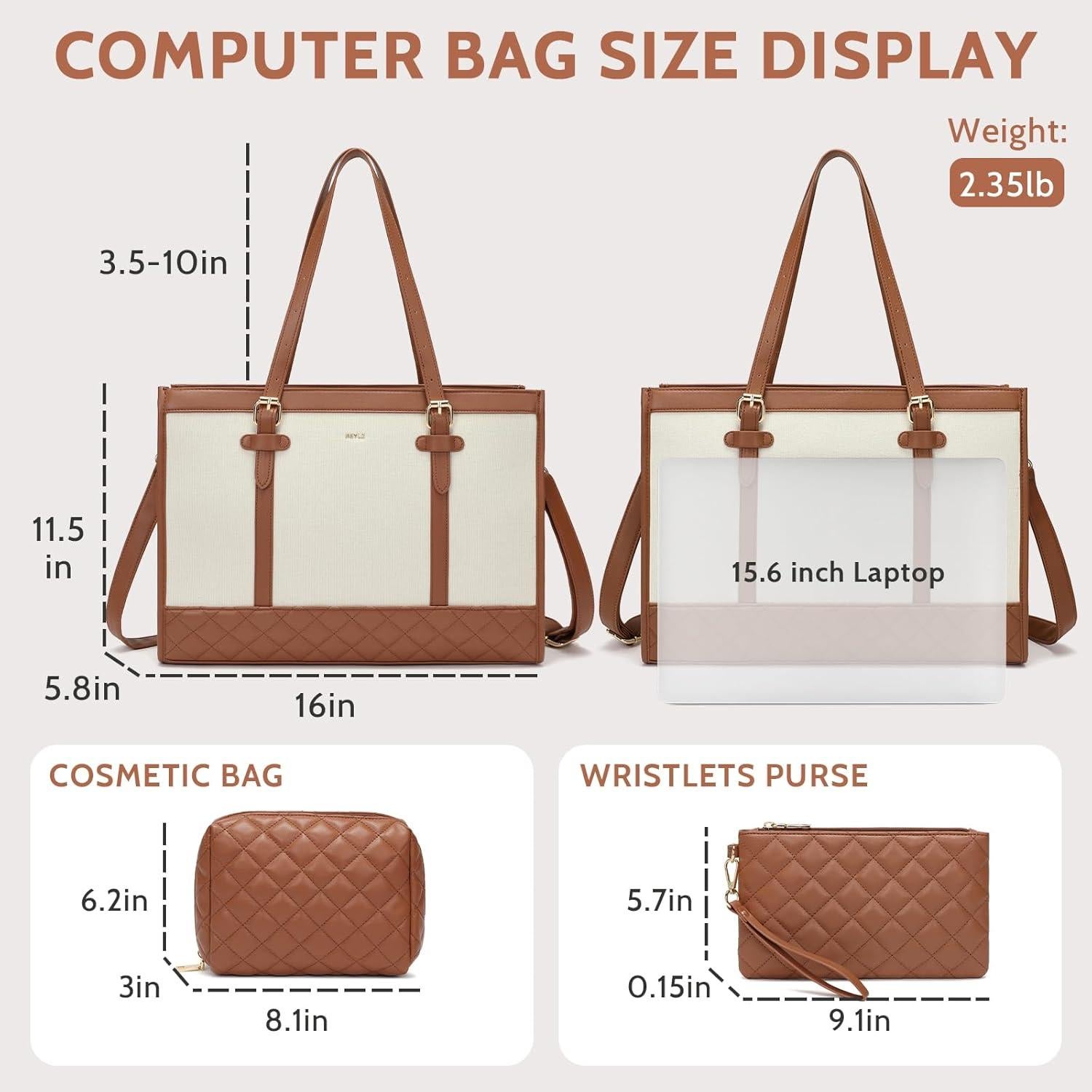 Bolsa para Laptop KEYLI 15.6" Lona Mujeres Marrón Caqui
