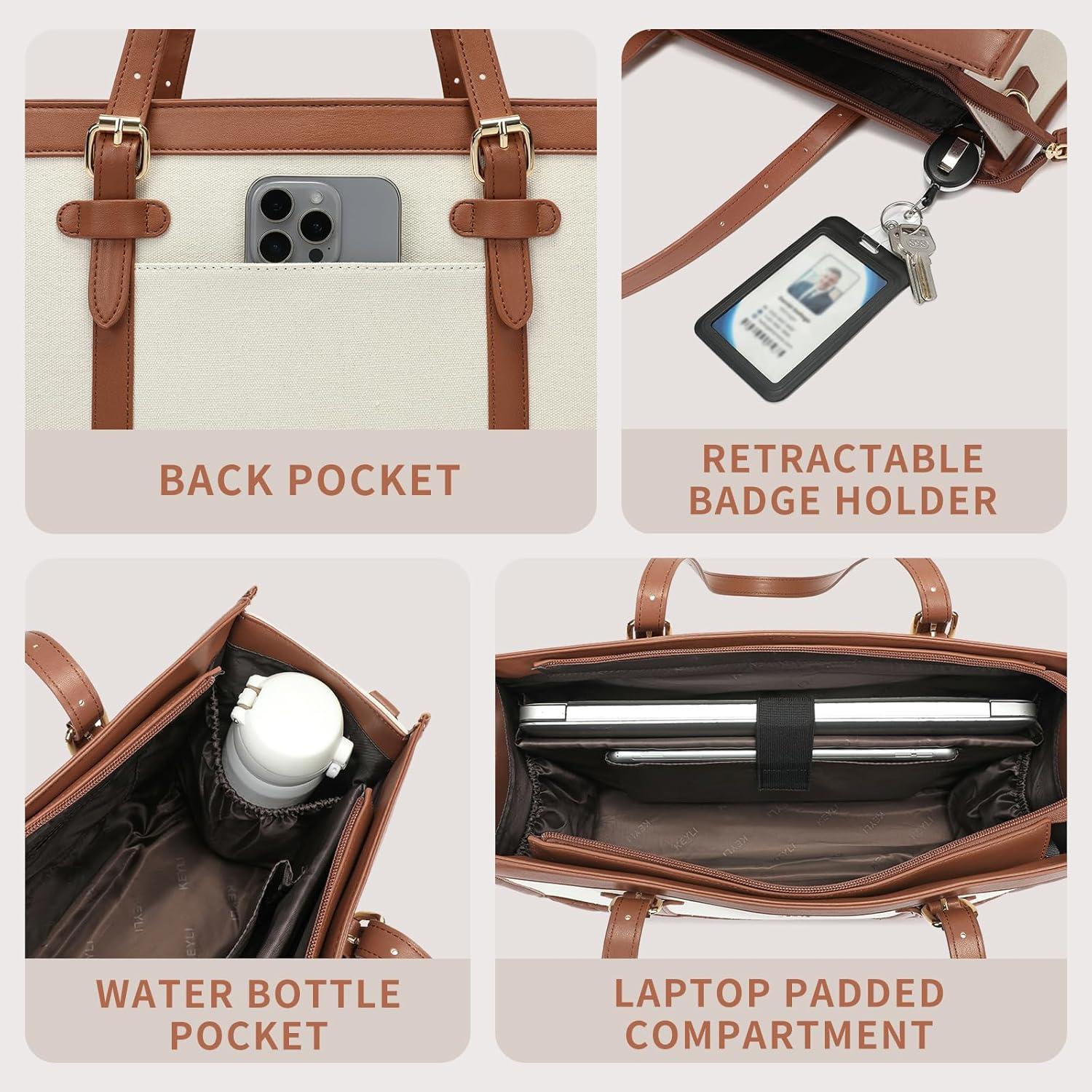 Bolsa para Laptop KEYLI 15.6" Lona Mujeres Marrón Caqui