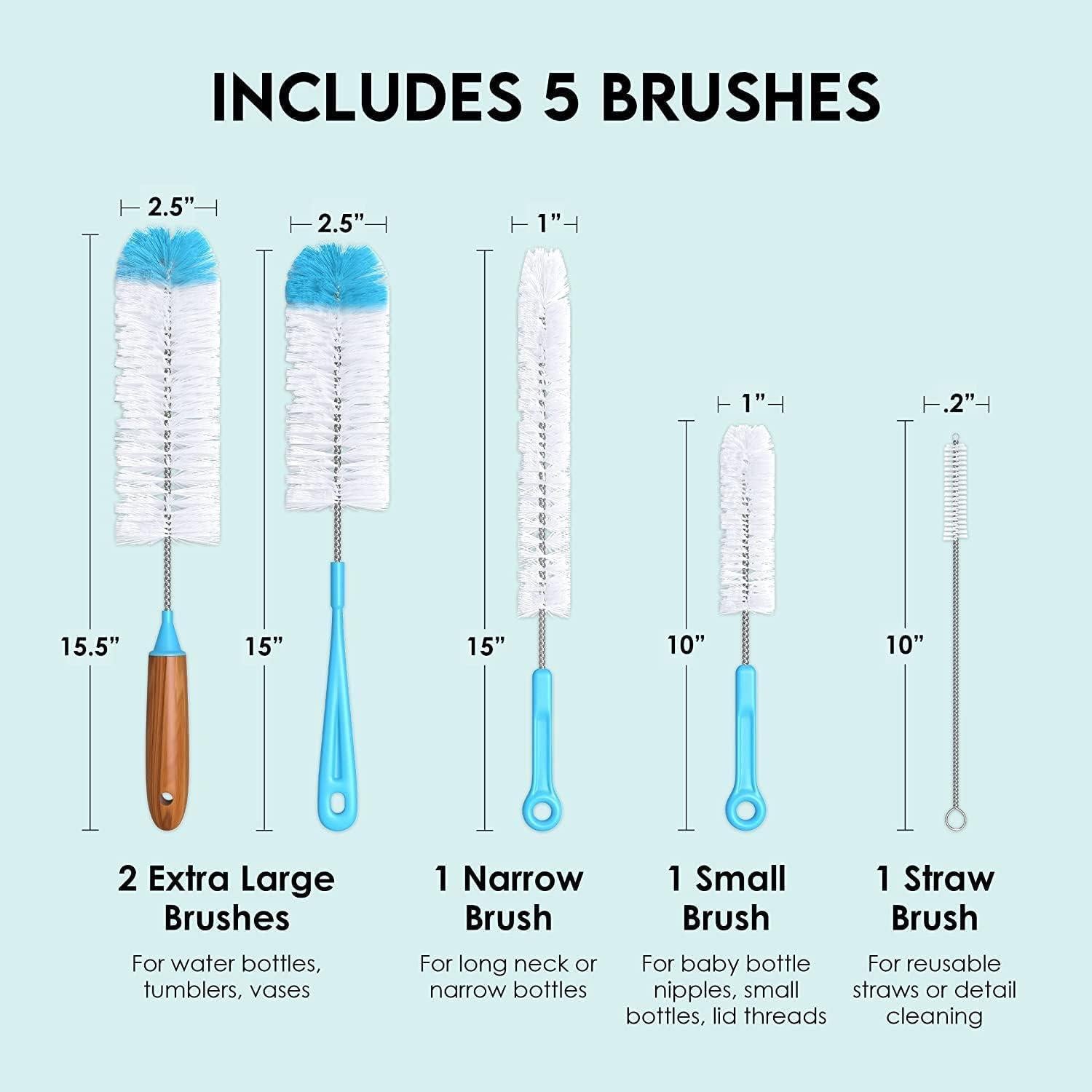 Juego de 5 Cepillos Limpiadores de Botellas Turbo Microfiber