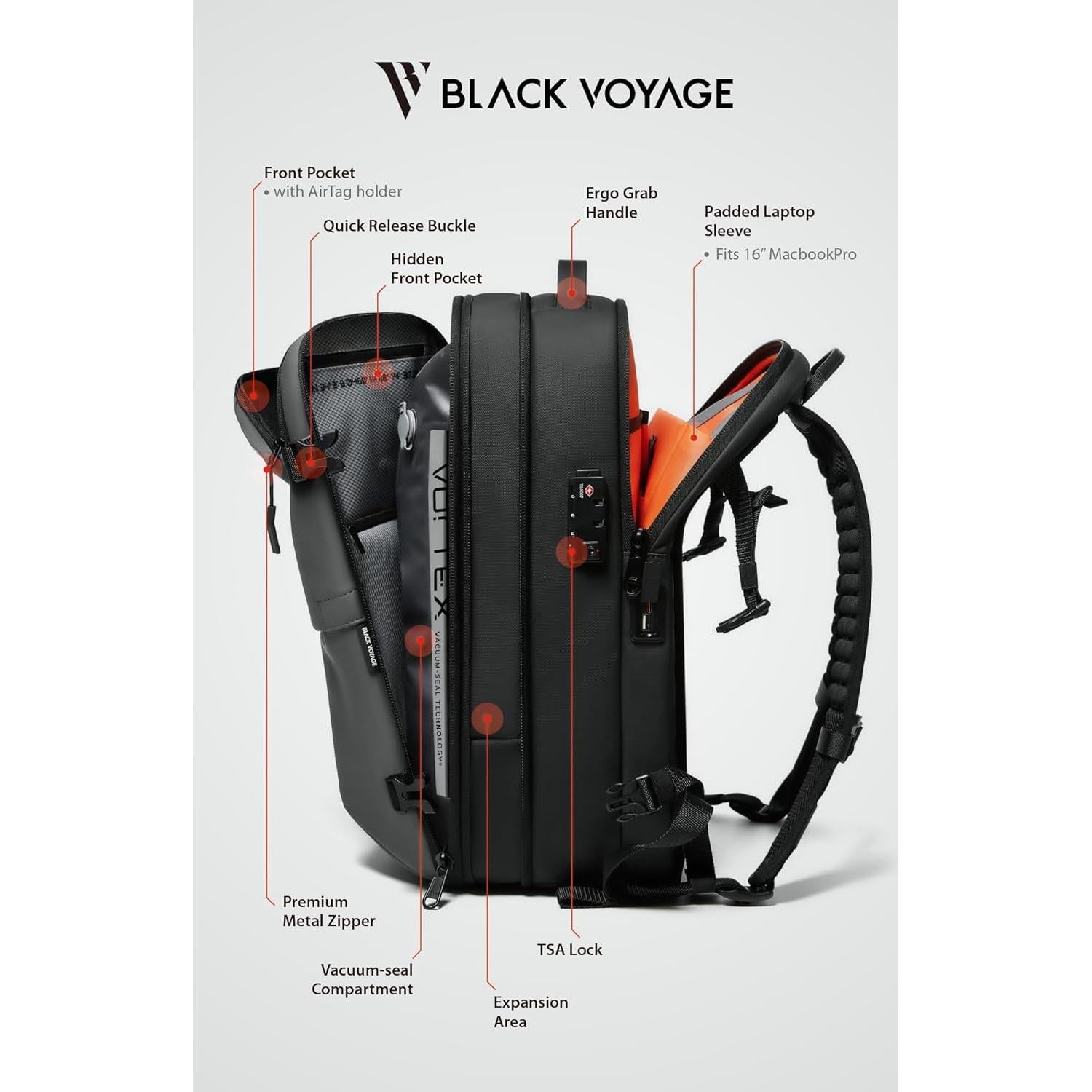 Mochila de Viaje BlackVoyage Vortex 60L con Bomba de Vacío