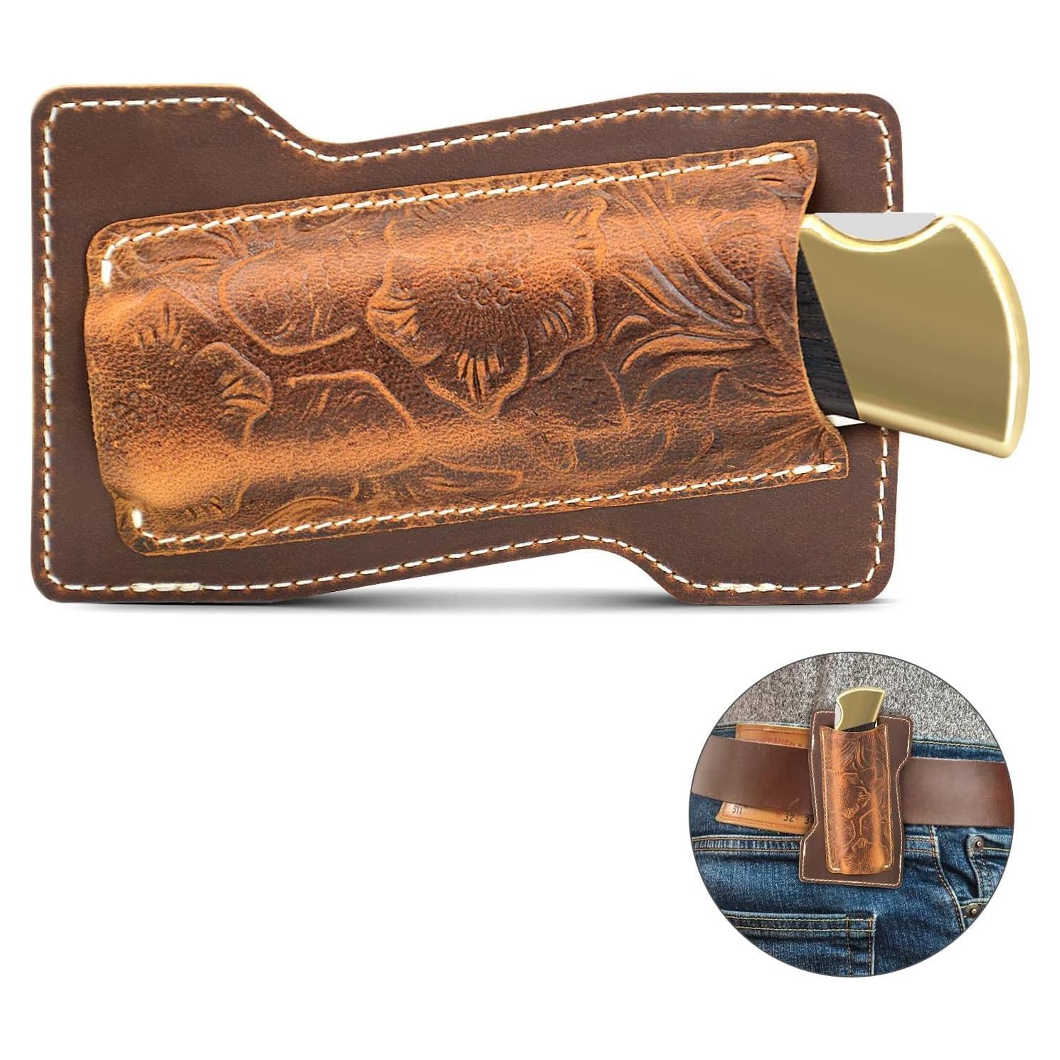 Funda de cuchillo de cuero Biobasedon Brown 02 para cinturón