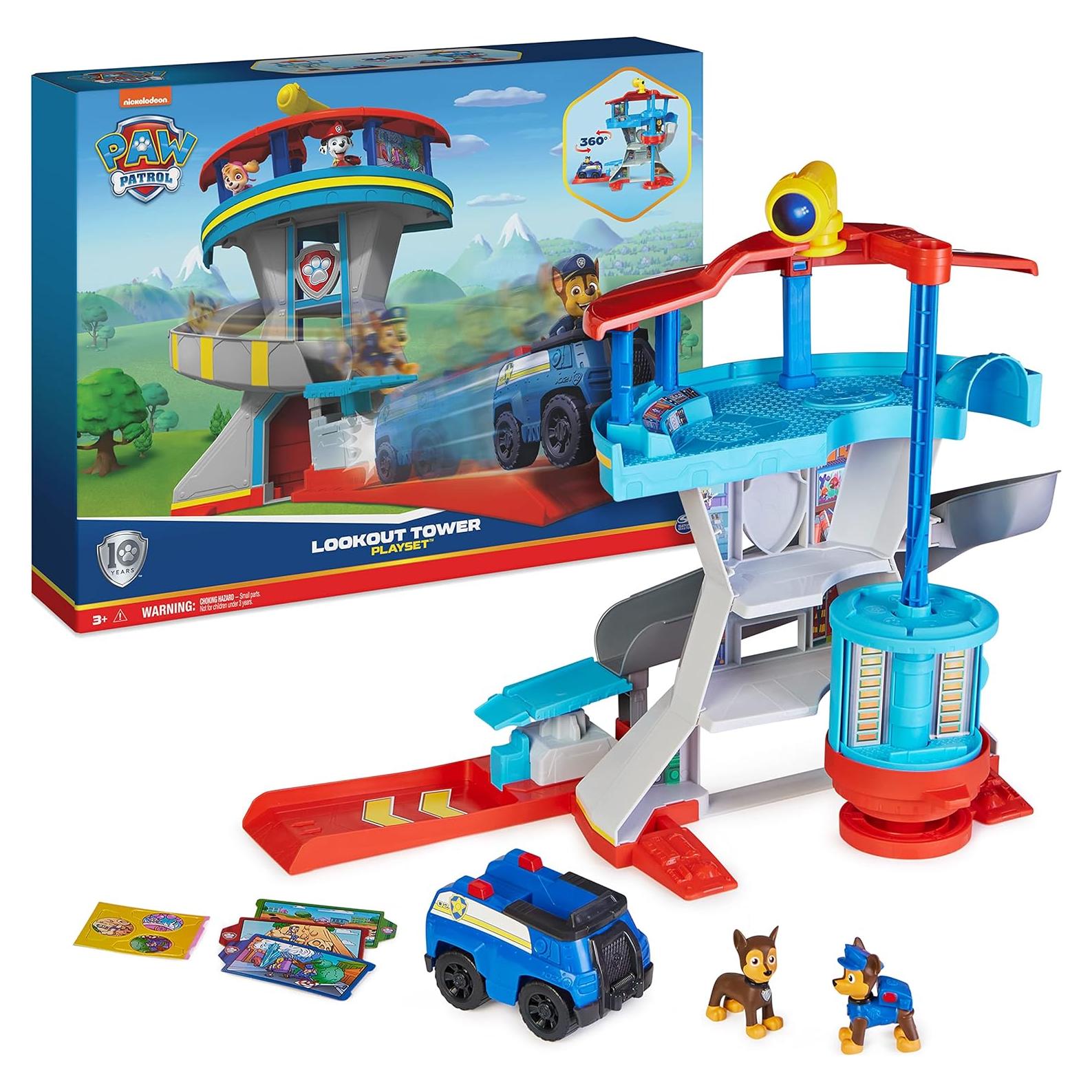 Paw Patrol Lookout Tower Playset with Toy Car Launcher, 2 Chase Action Figures, Chase’s Police Cruiser and Accessories, Kids Toys for Ages 3 and up