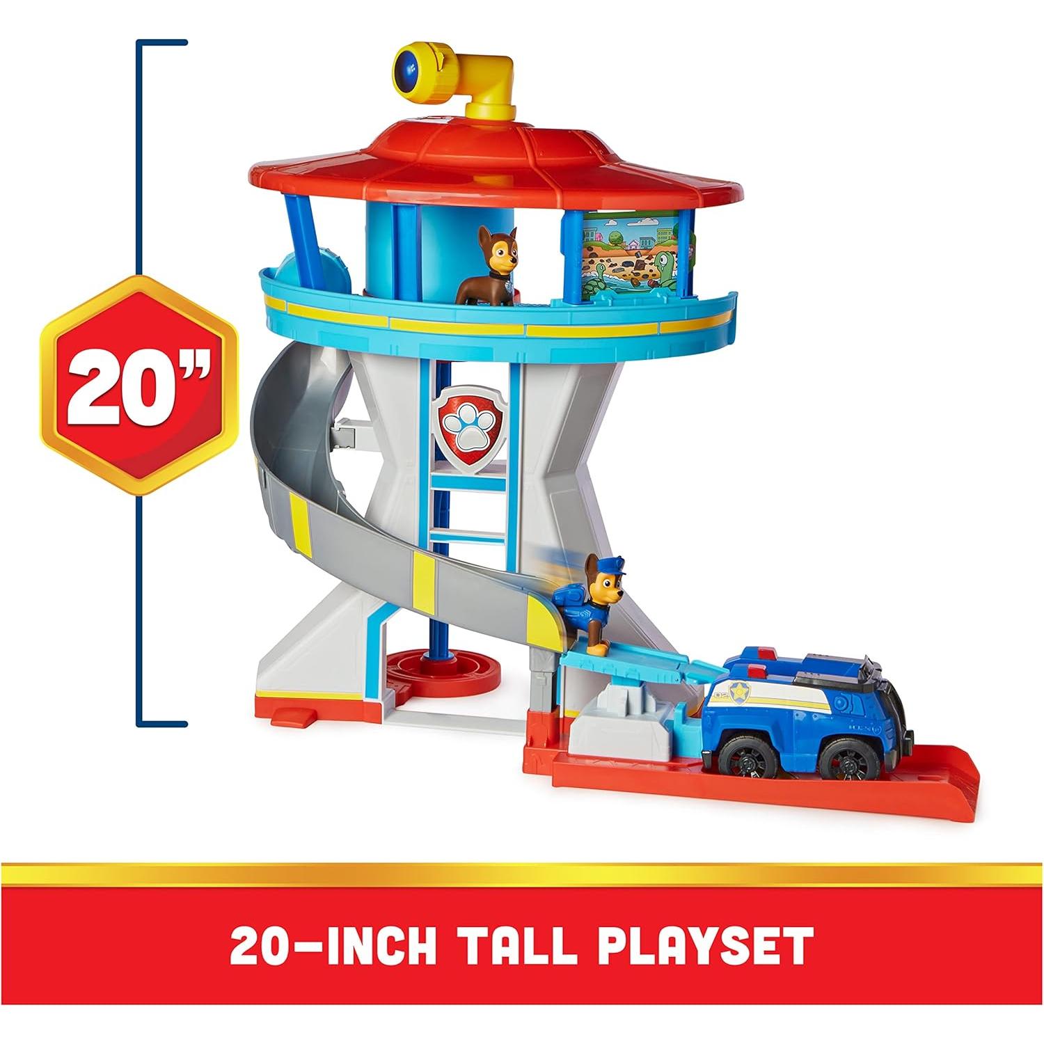 Paw Patrol Lookout Tower Playset with Toy Car Launcher, 2 Chase Action Figures, Chase’s Police Cruiser and Accessories, Kids Toys for Ages 3 and up