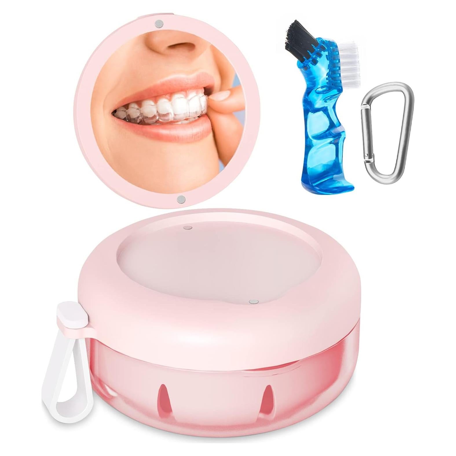 Estuche para Dentaduras SEANCHEER Rosa Portátil a Prueba de Fugas