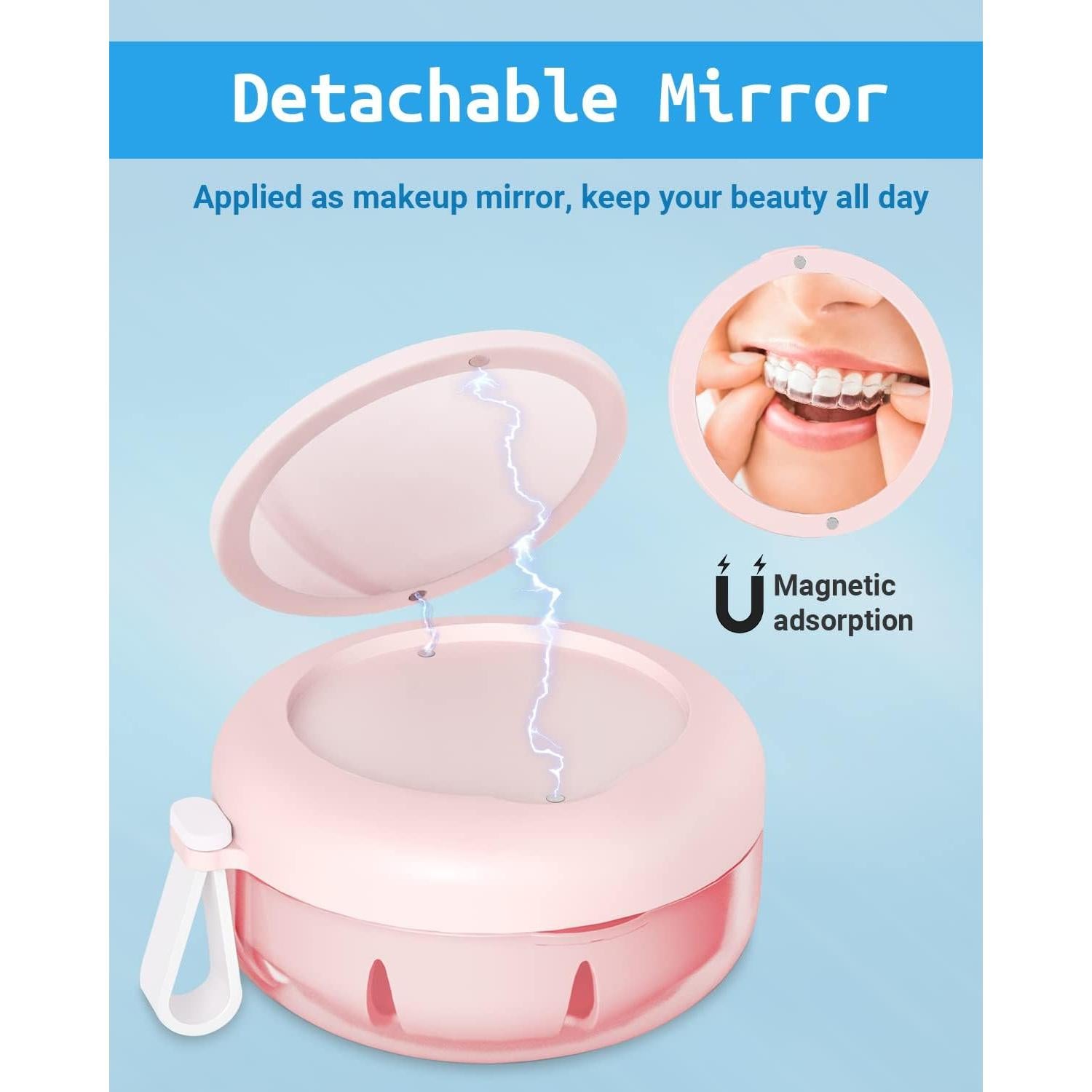 Estuche para Dentaduras SEANCHEER Rosa Portátil a Prueba de Fugas