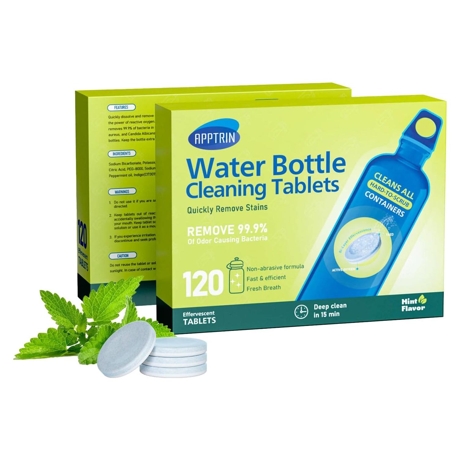 Tabletas de limpieza para botellas AppXynn 120 unidades menta