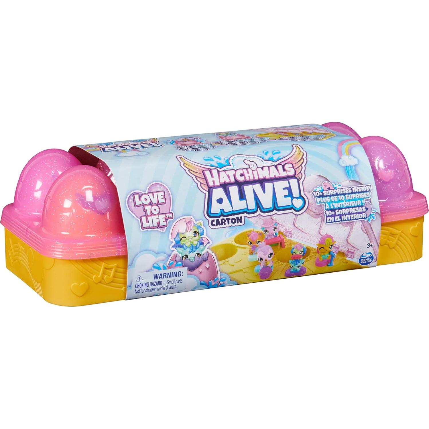 Hatchimals Alive Spin Master Cartón Rosa y Amarillo con 6 Figuras