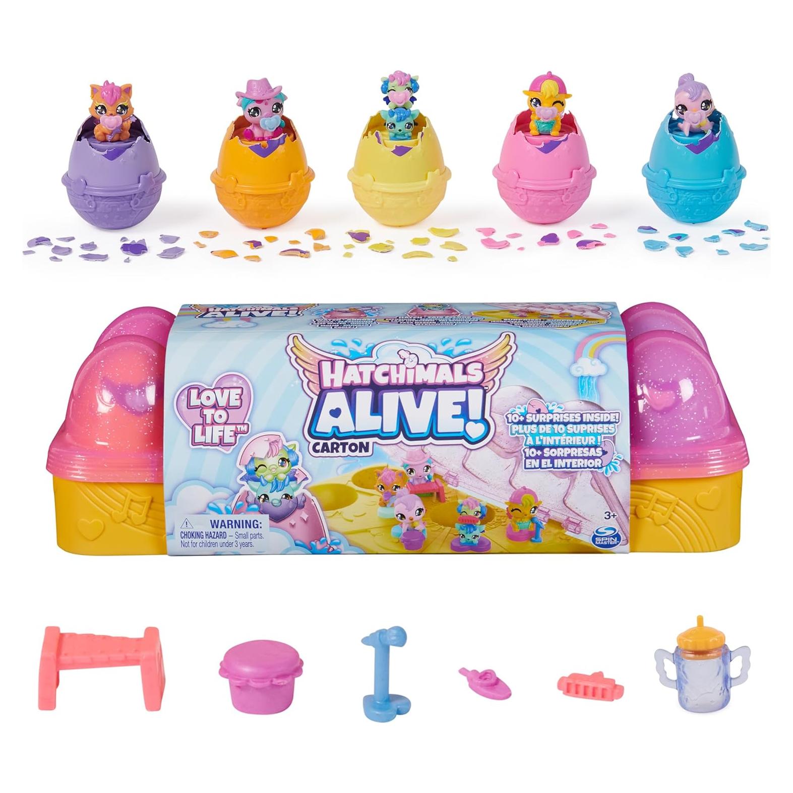 Hatchimals Alive Spin Master Cartón Rosa y Amarillo con 6 Figuras