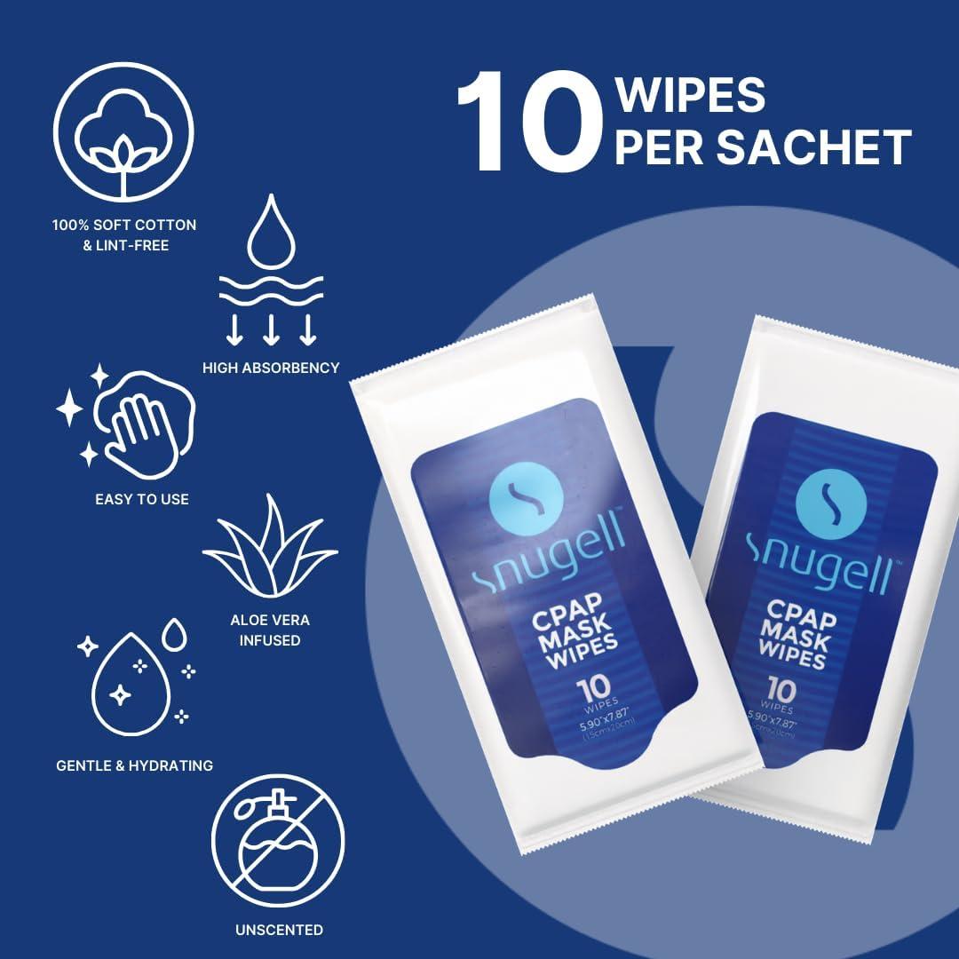 Toallitas CPAP de Viaje Snugell - 12 Paquetes de 10 Hojas