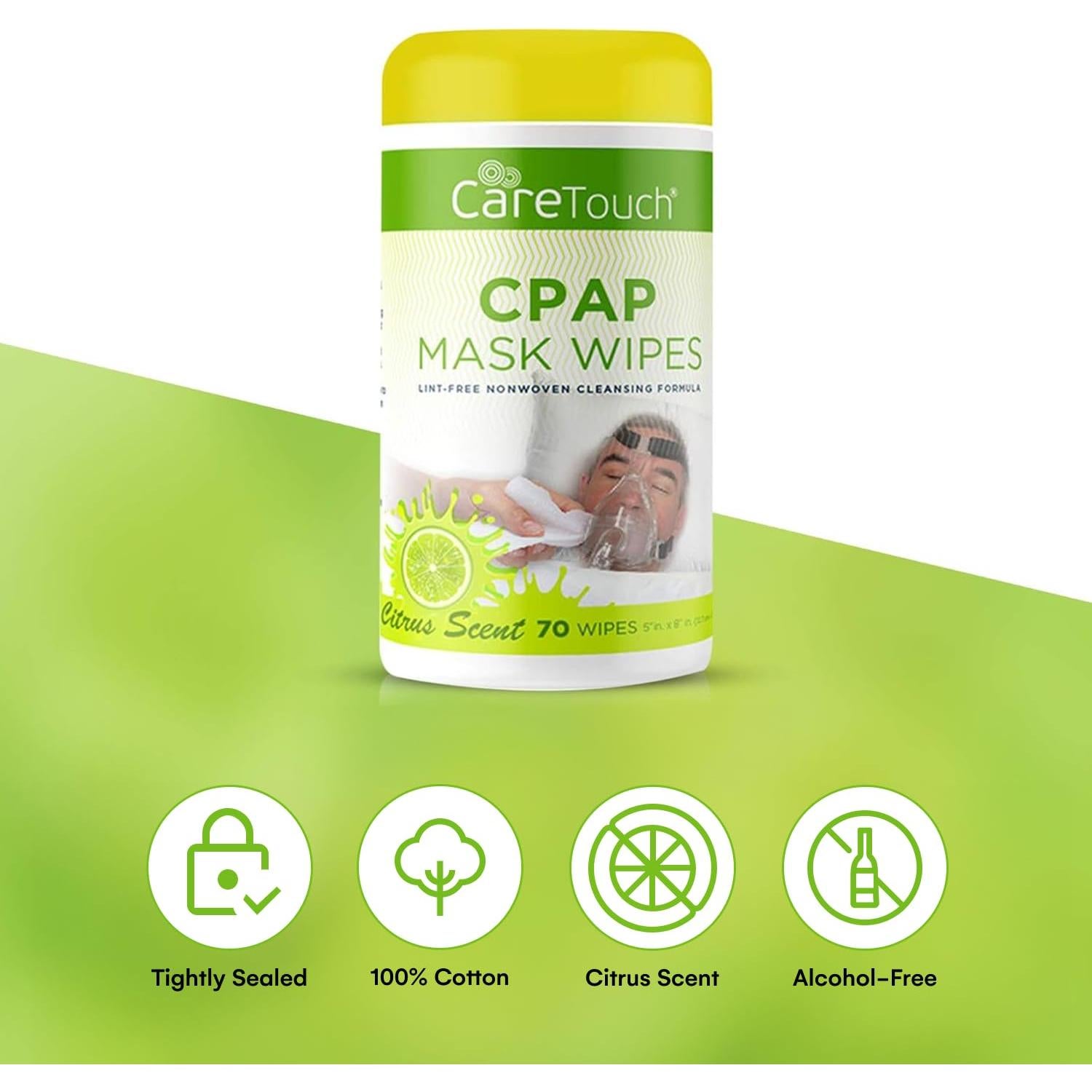 Toallitas CPAP Care Touch - 3 Paquetes de 70 Toallitas con Aroma a Cítricos