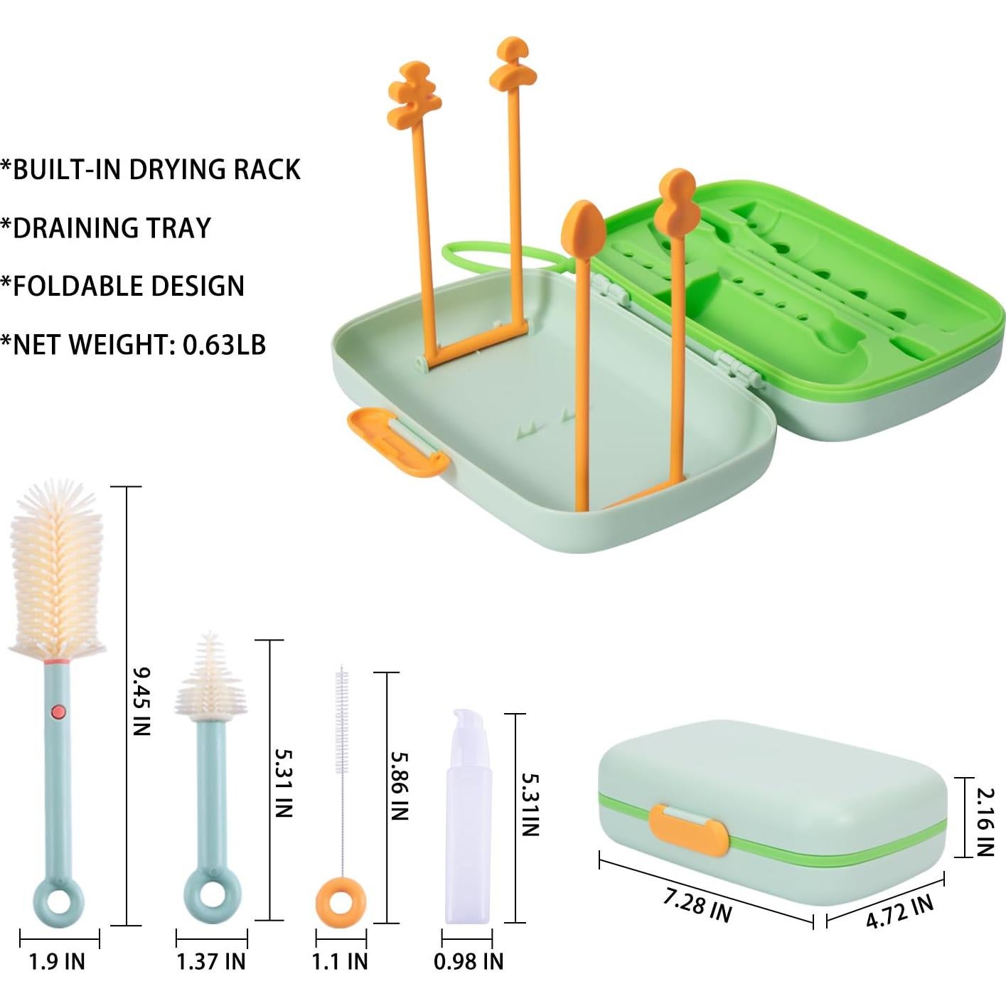 Kit Limpiador de Botellas Suvast 7 en 1 Verde para Bebés