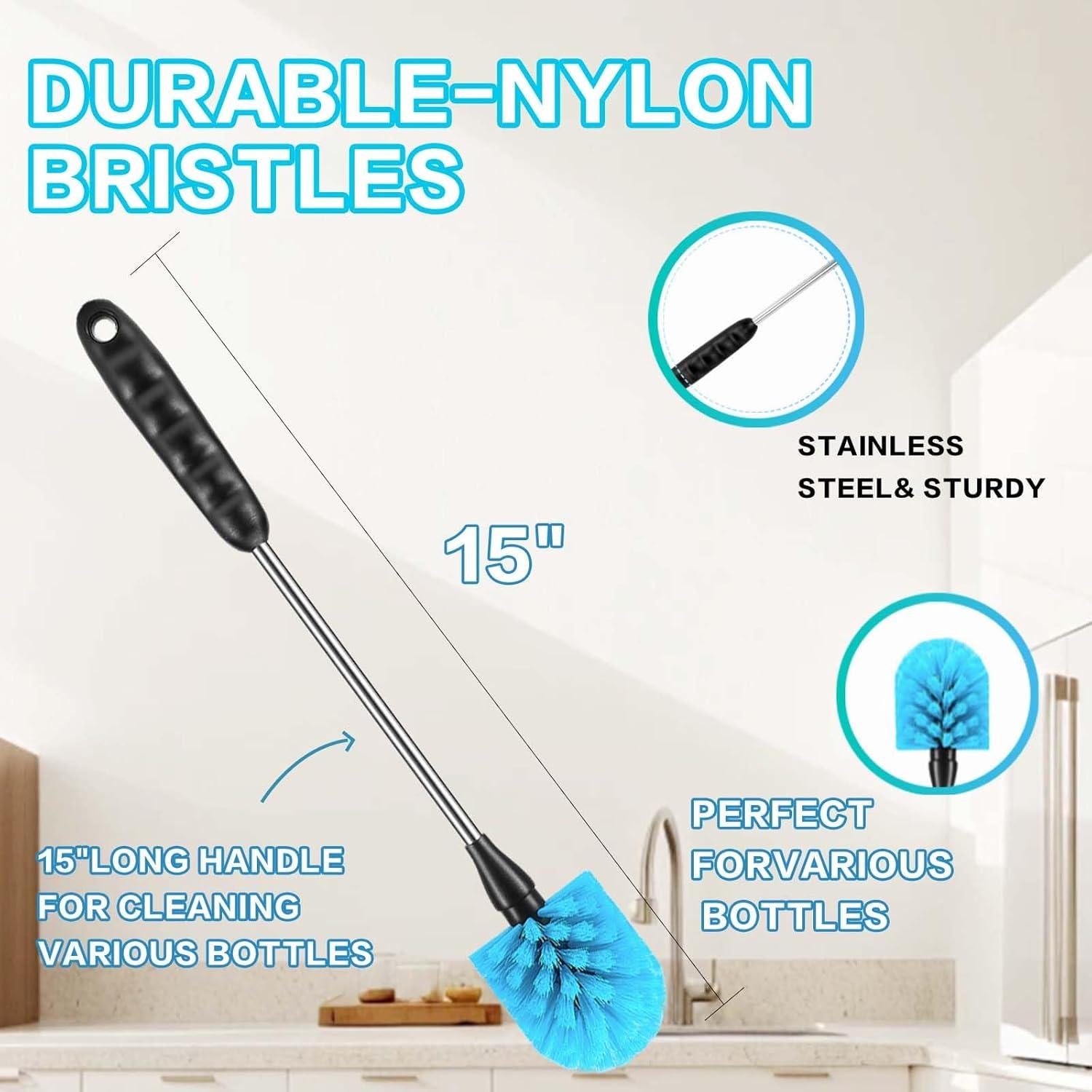 Cepillo Limpiador de Botellas XENNRY, Set 3 en 1, Azul