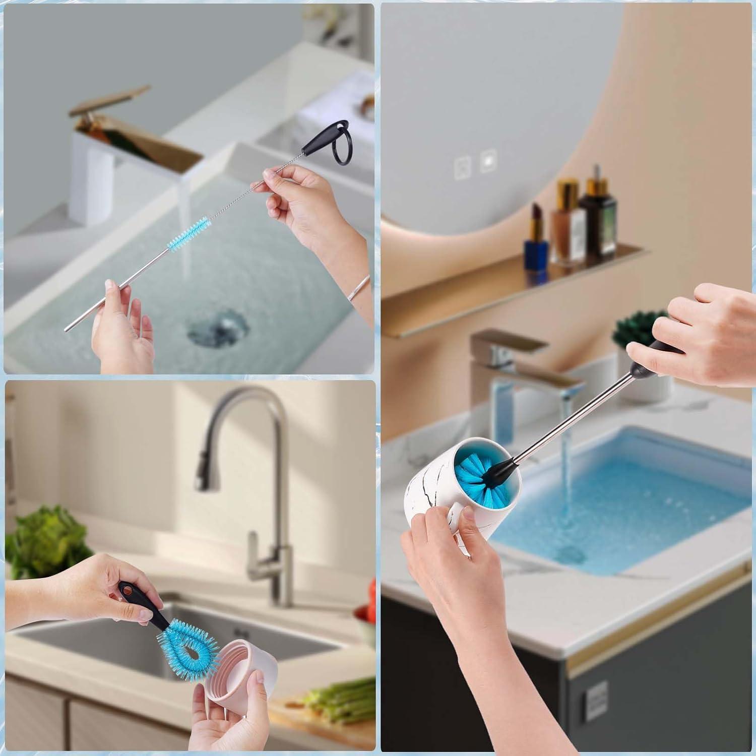 Cepillo Limpiador de Botellas XENNRY, Set 3 en 1, Azul