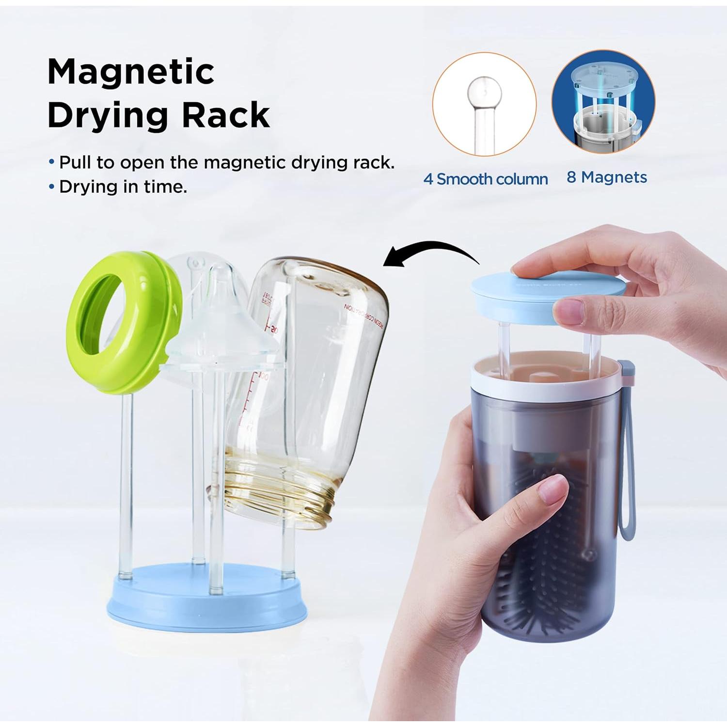 Cepillo de Botellas VOGOGE 3-en-1 con Soporte Secado Azul