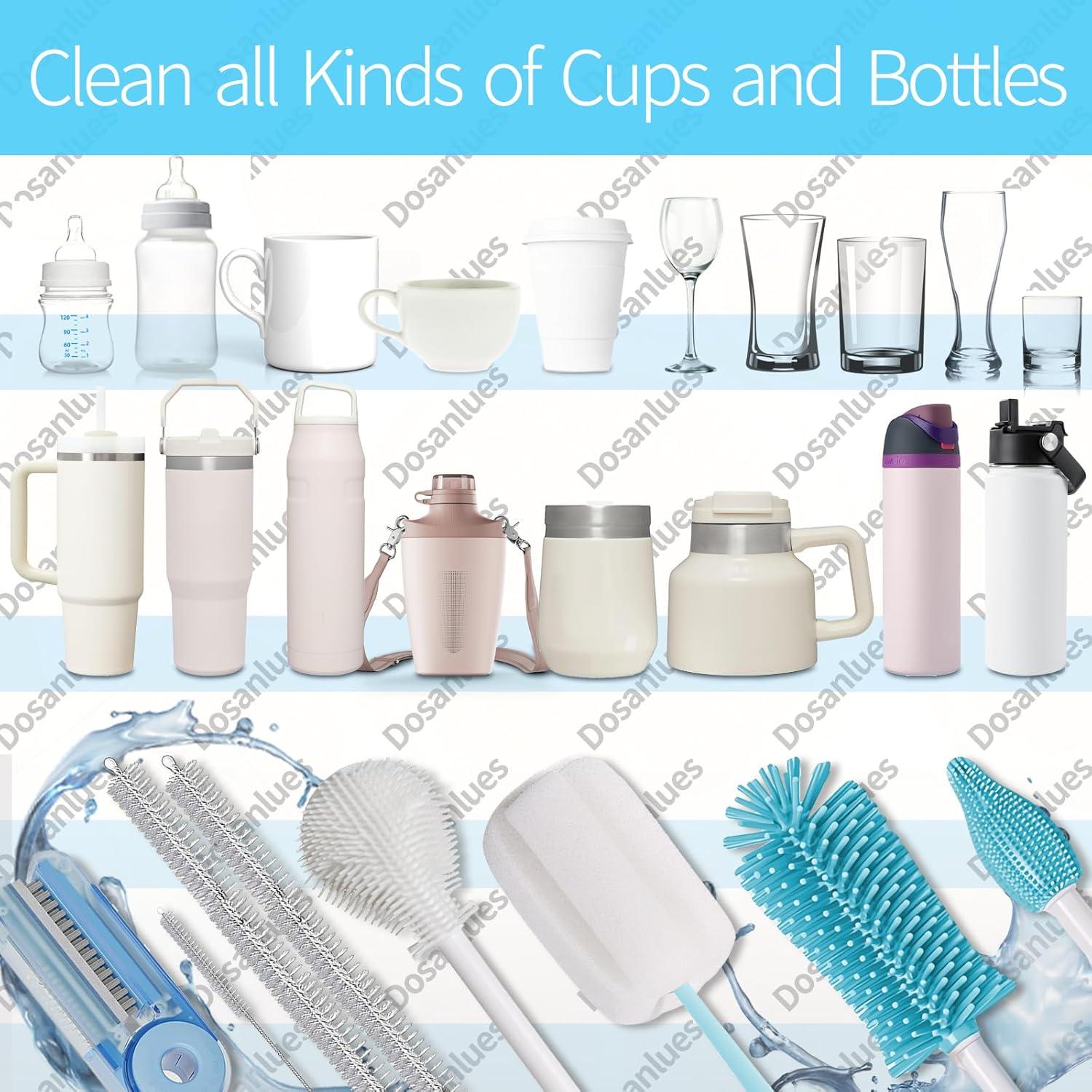 Juego de 8 Cepillos Limpiadores de Botellas Dosanlues Azul