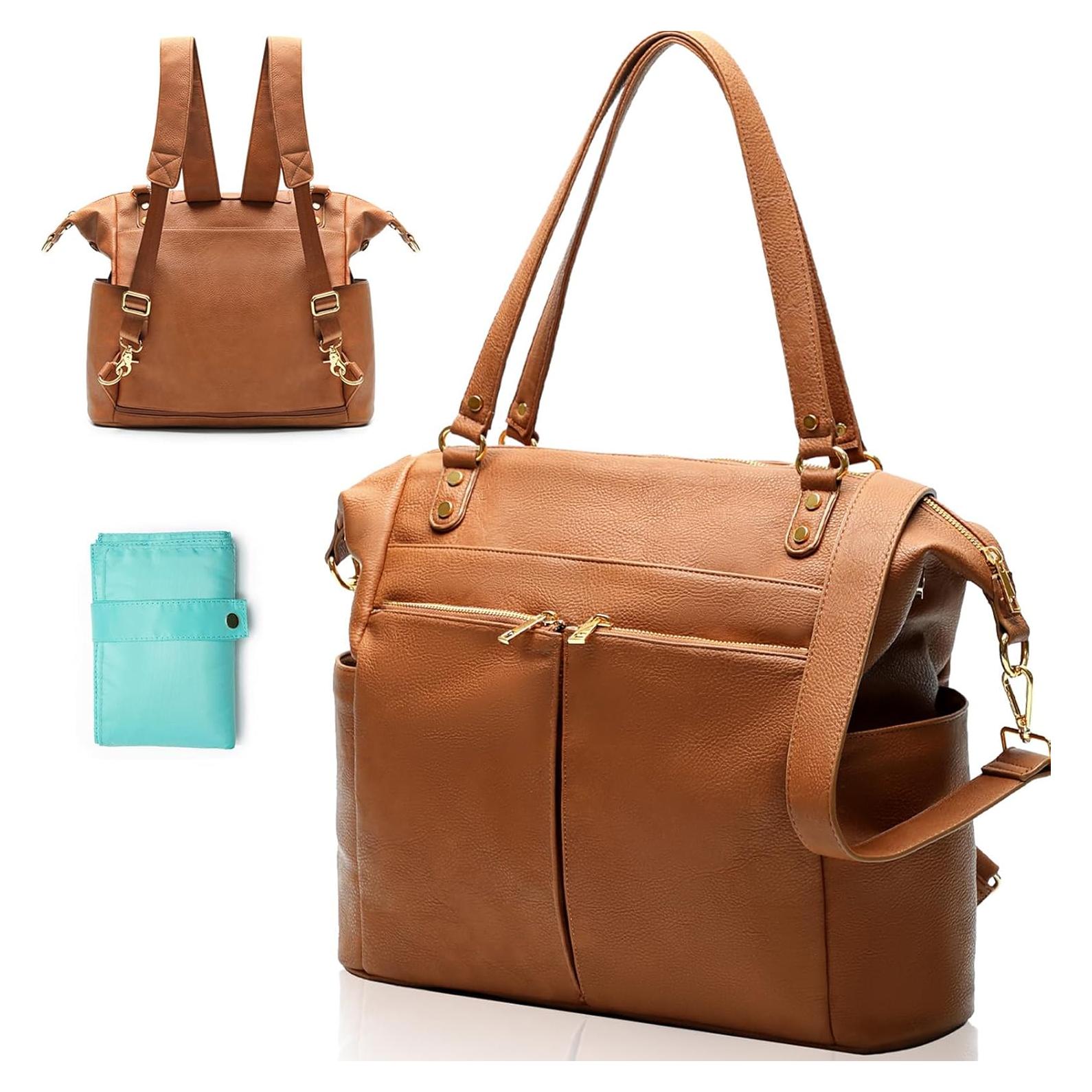 Mochila de Pañales MOMINSIDE 4 en 1 Cuero Vegano Marrón