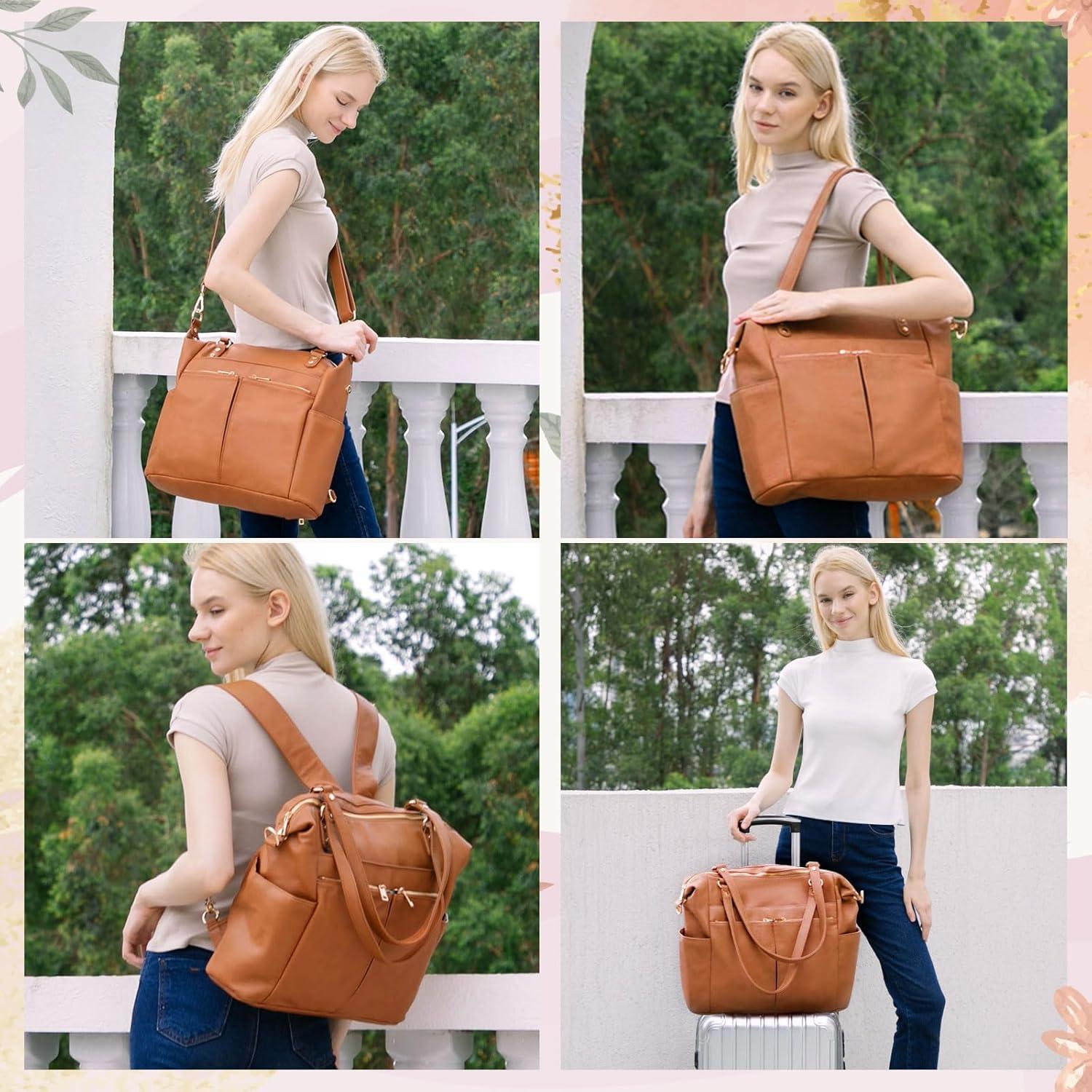 Mochila de Pañales MOMINSIDE 4 en 1 Cuero Vegano Marrón