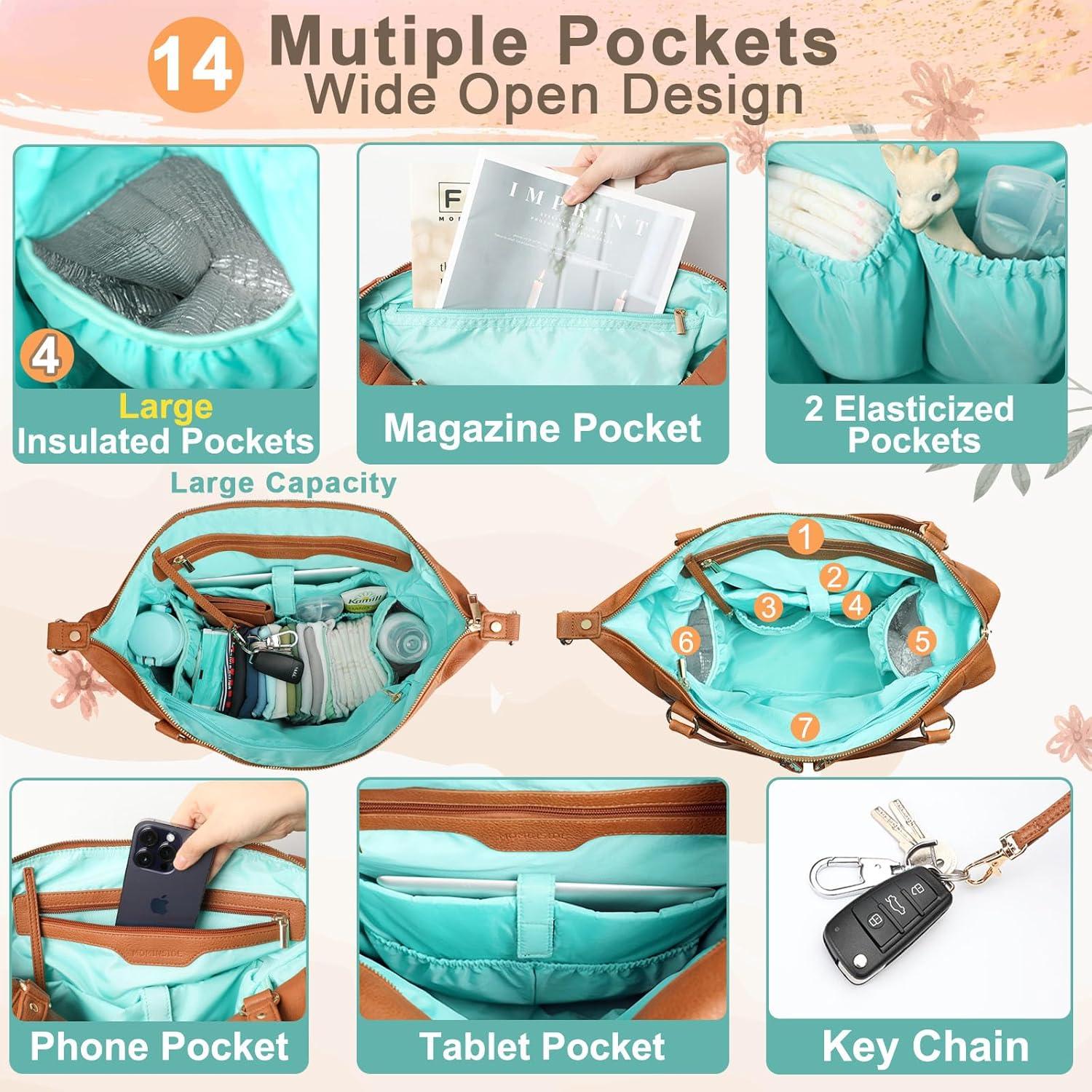 Mochila de Pañales MOMINSIDE 4 en 1 Cuero Vegano Marrón