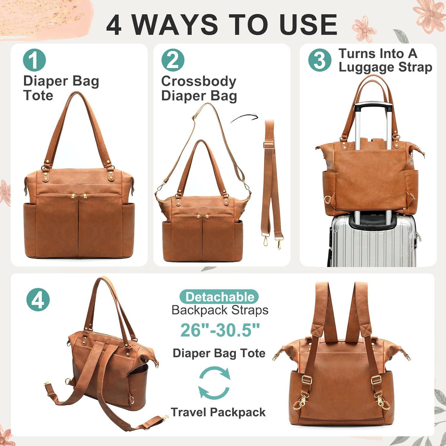 Mochila de Pañales MOMINSIDE 4 en 1 Cuero Vegano Marrón