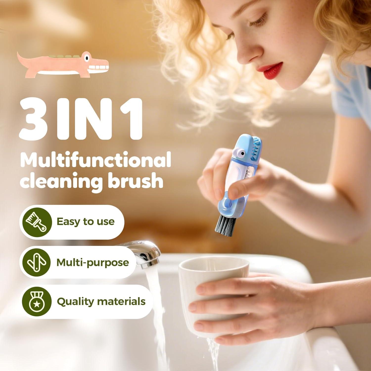 Juego de cepillos de limpieza 3 en 1 AWROSE para botellas y tazas