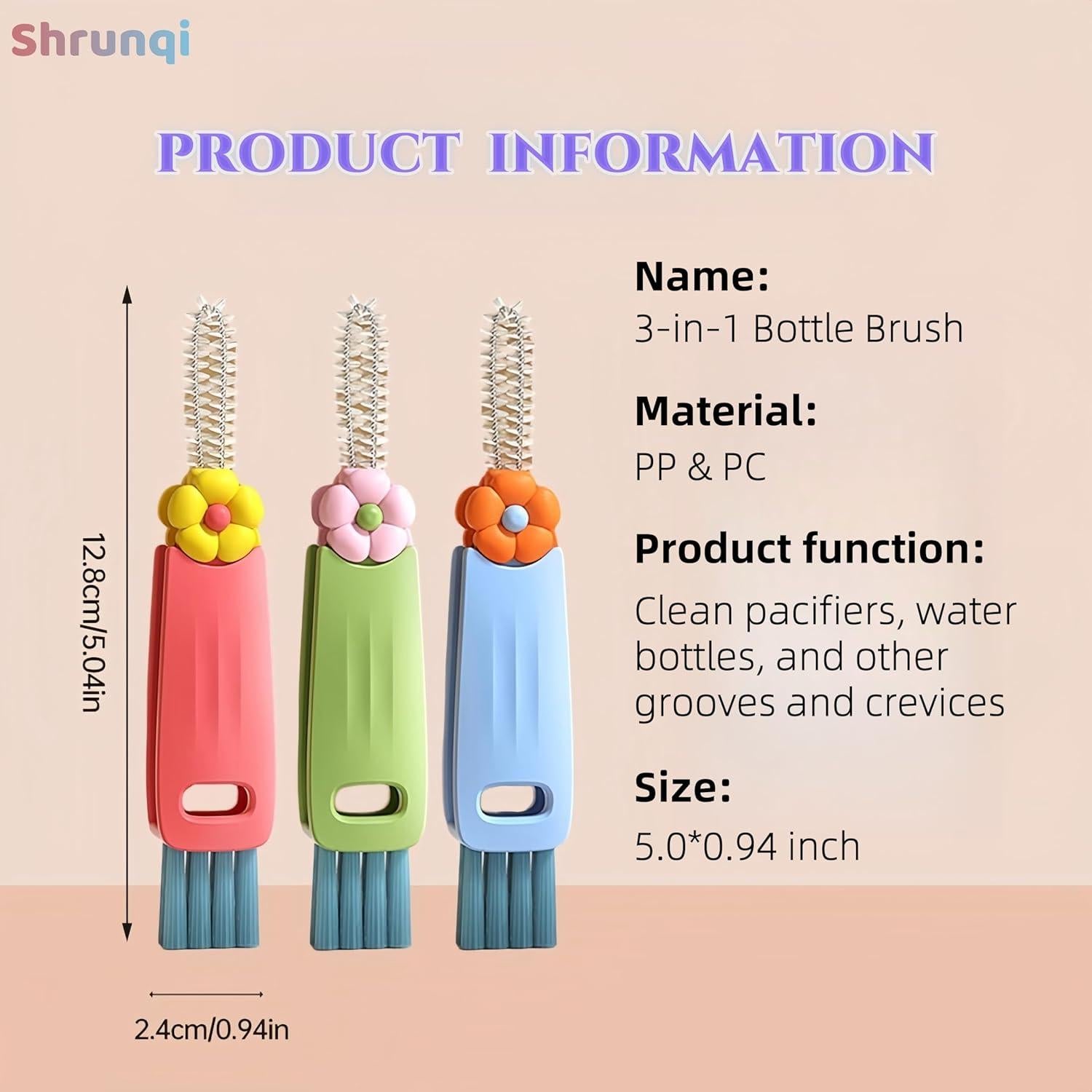 Cepillo de limpieza 3 en 1 Shrunqi para tazas y botellas