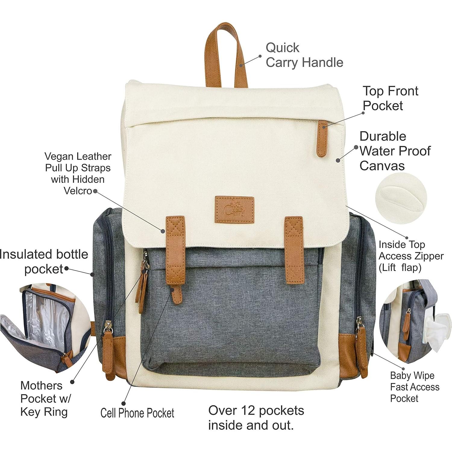 Mochila de Pañales Cutie Carry QTCARRY7, 21L, Gris Crema