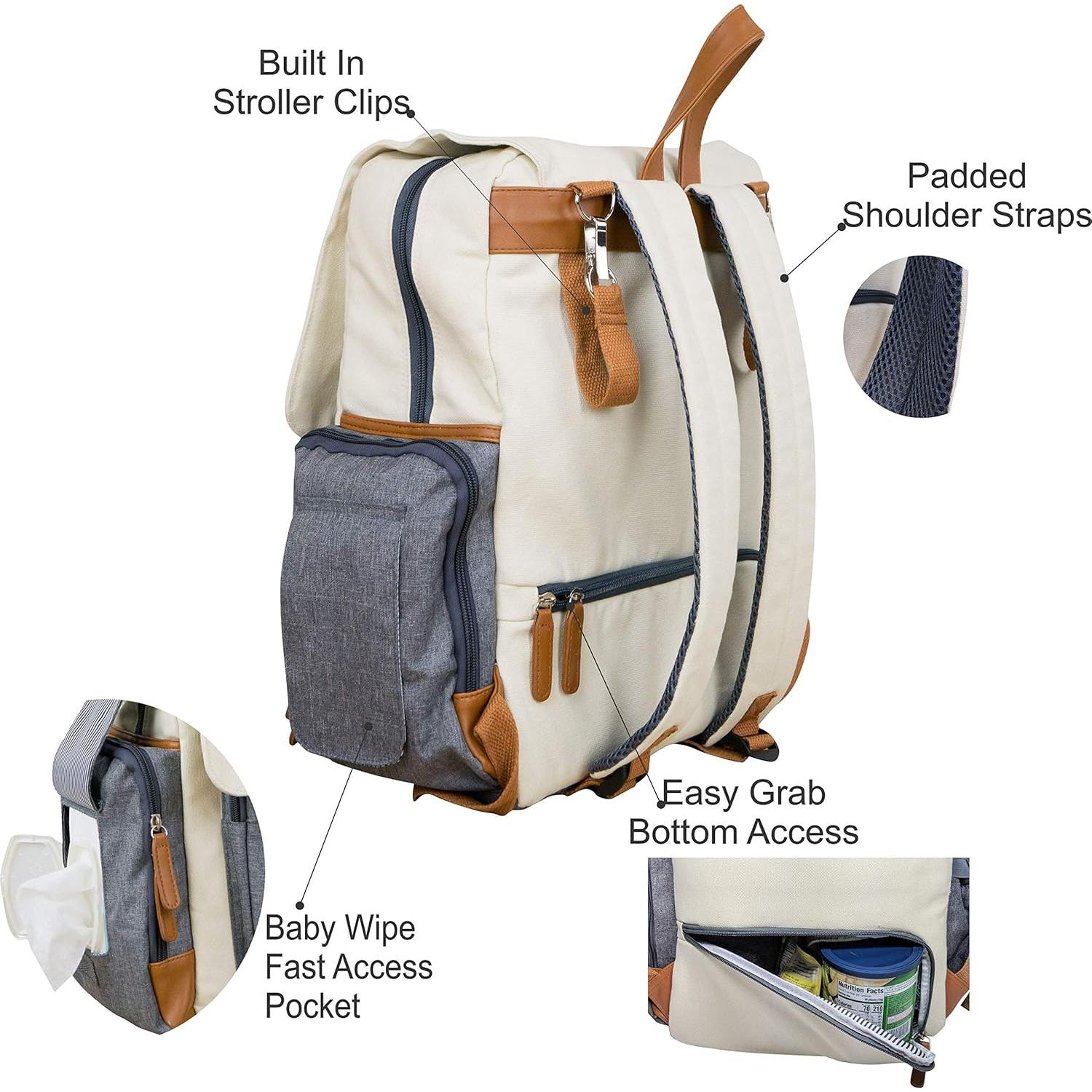 Mochila de Pañales Cutie Carry QTCARRY7, 21L, Gris Crema