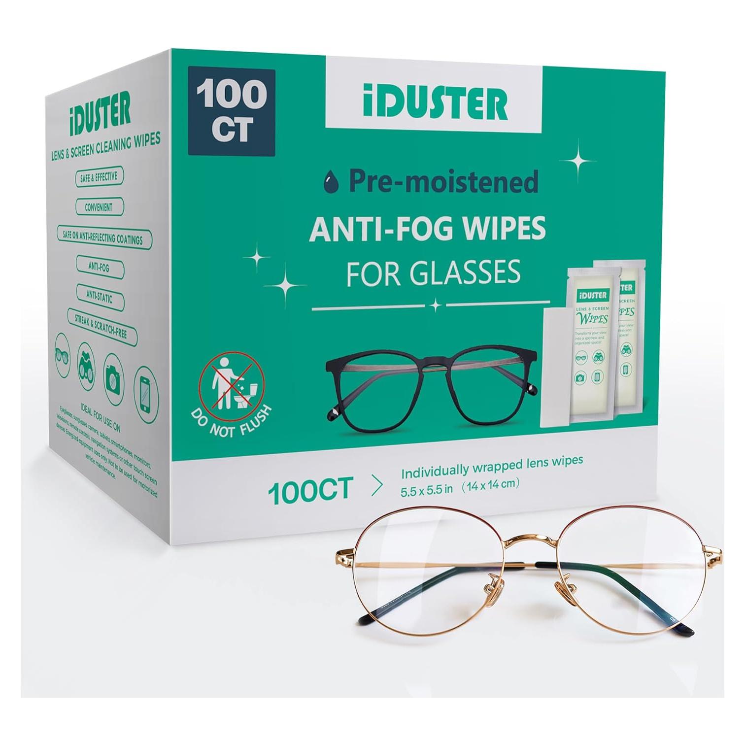 Toallitas de limpieza de lentes iDuster - 100 unidades prehumedecidas