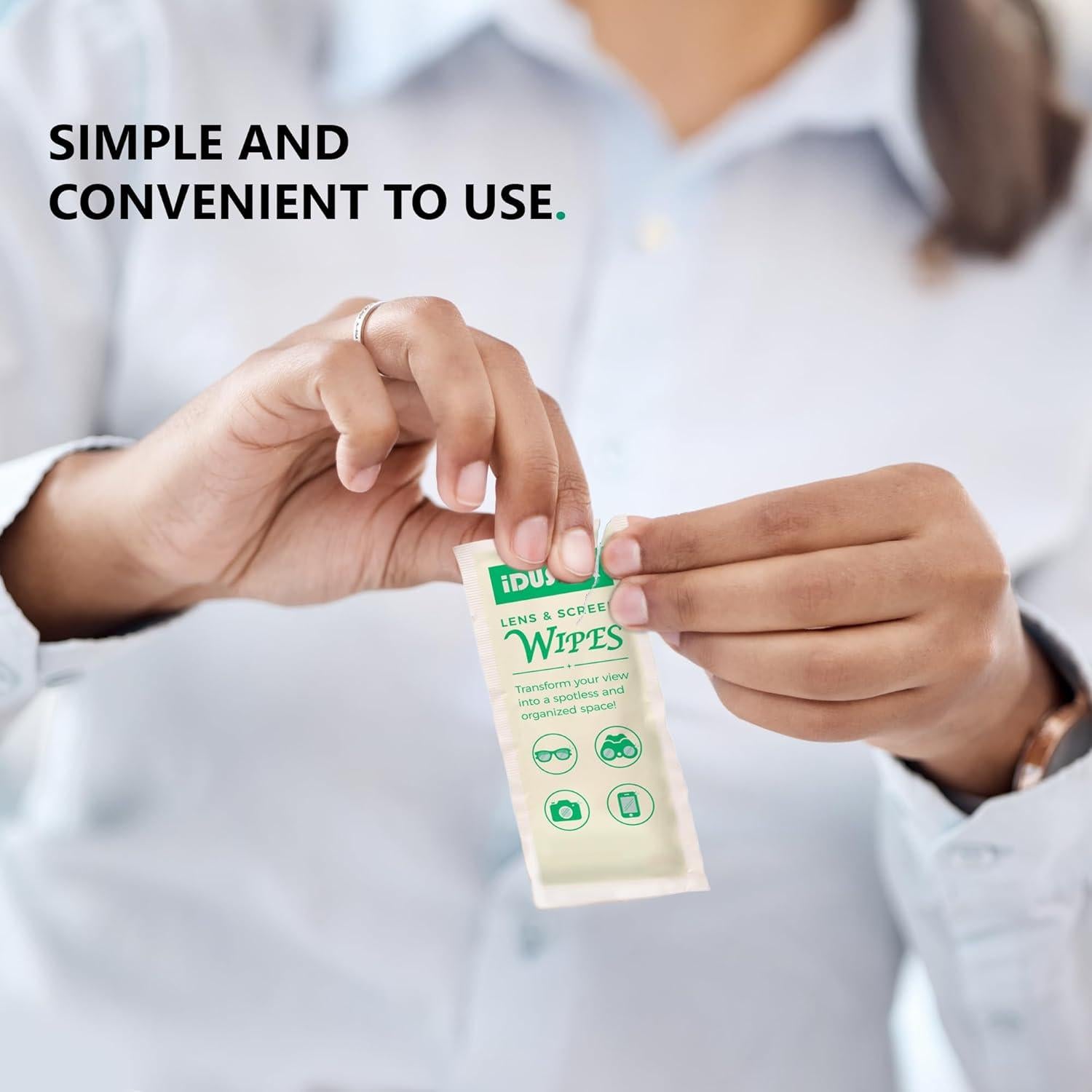 Toallitas de limpieza de lentes iDuster - 100 unidades prehumedecidas
