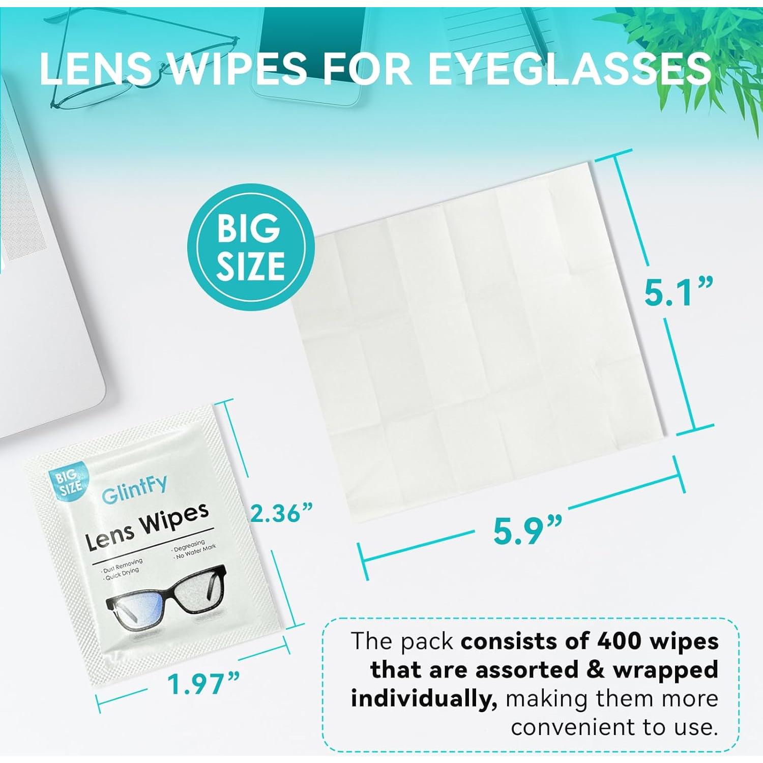 Toallitas limpiadoras de lentes GlintFy - 400 unidades prehumedecidas