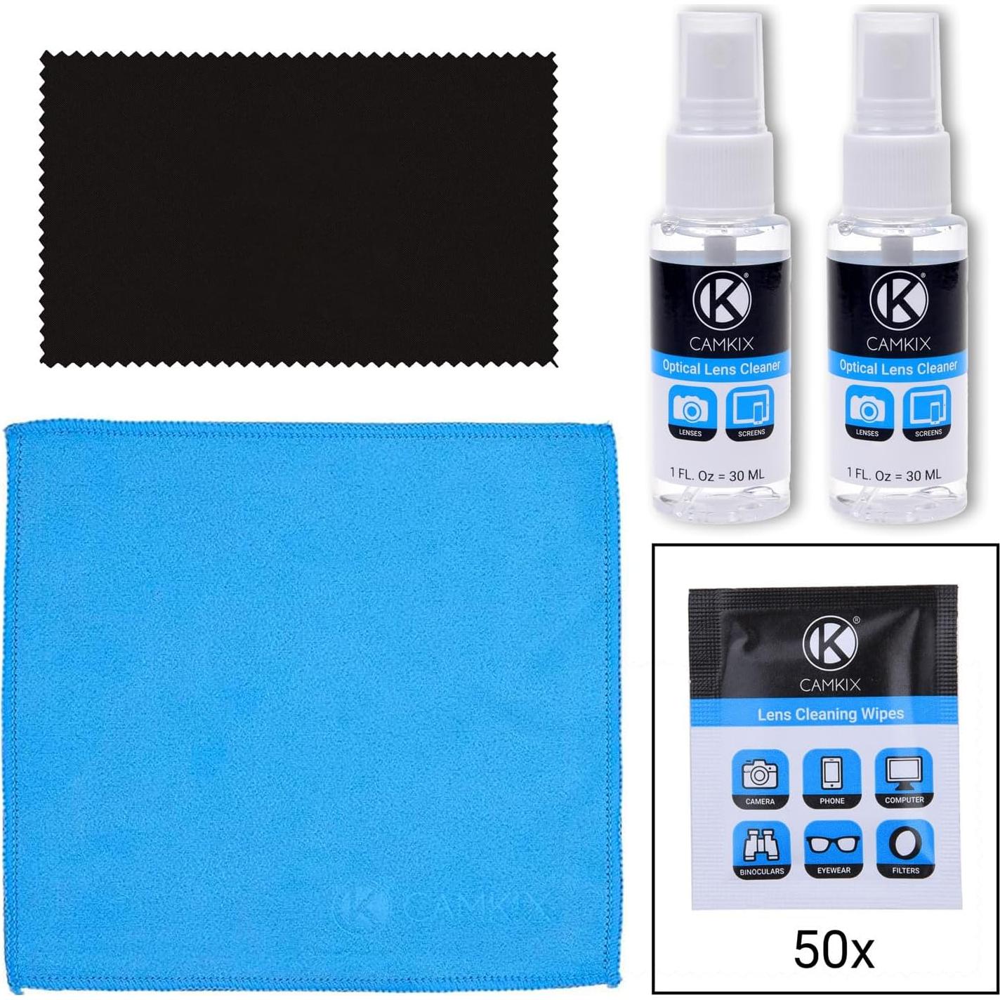 Kit de limpieza CamKix para lentes y pantallas - 2 sprays, 2 paños, 50 toallitas