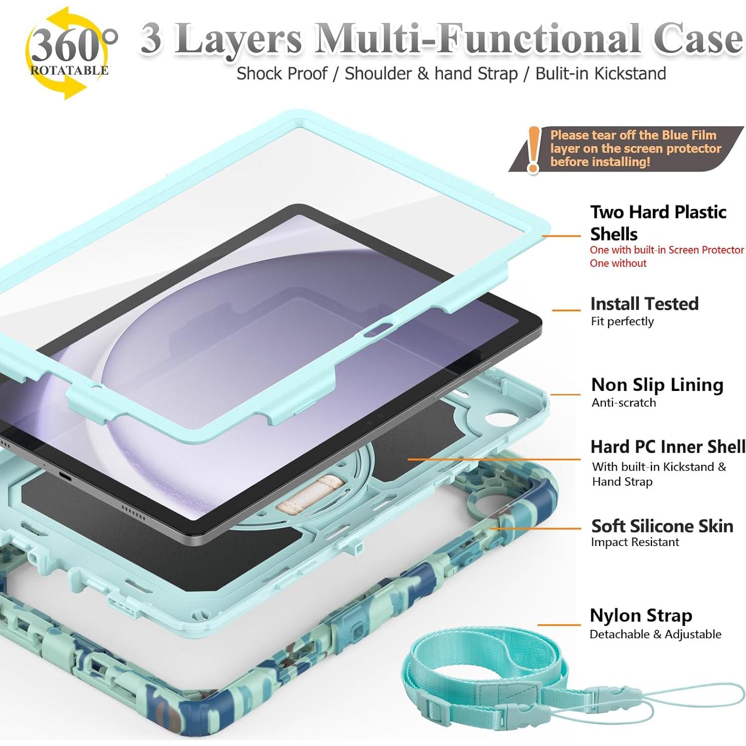 Estuche SEYMAC para Samsung Galaxy Tab A9+ 11" Camo Azul