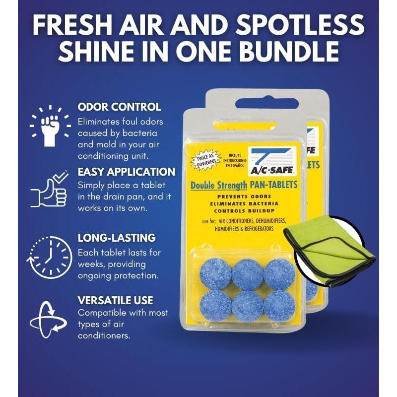 Tabletas Limpiadoras AC-Safe 6 ct + Paño Microfibra - No Tóxicas