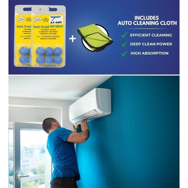 Tabletas Limpiadoras AC-Safe 6 ct + Paño Microfibra - No Tóxicas