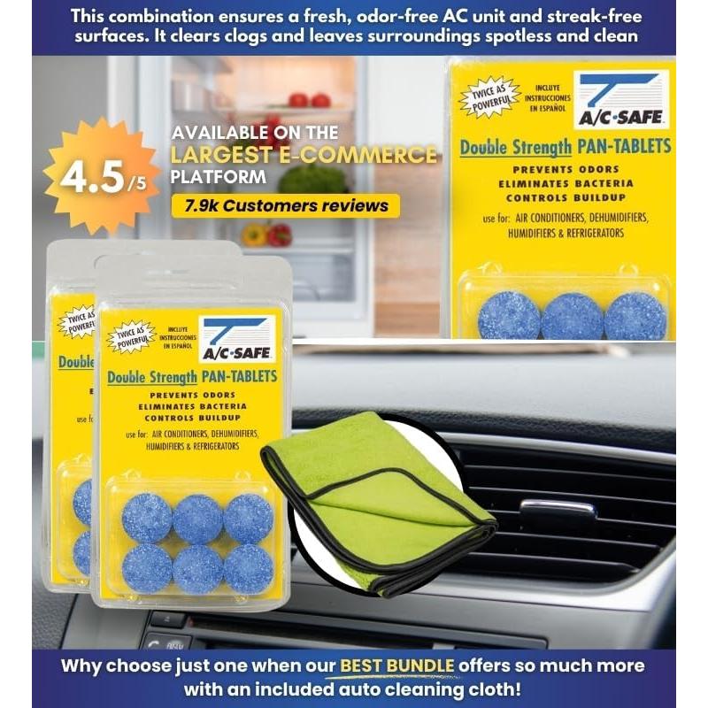 Tabletas Limpiadoras AC-Safe 6 ct + Paño Microfibra - No Tóxicas