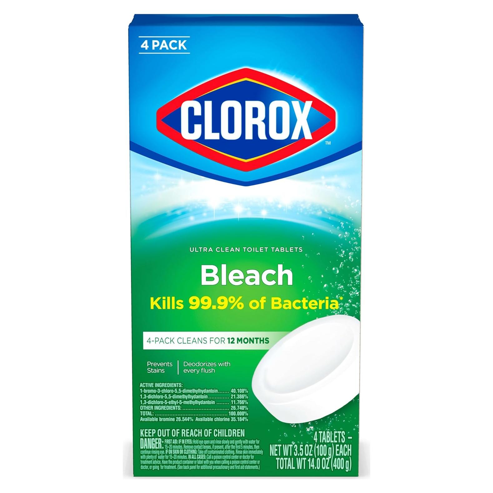 Tabletas de Inodoro Clorox Ultra Clean 4 Unidades 99.9% Bacterias