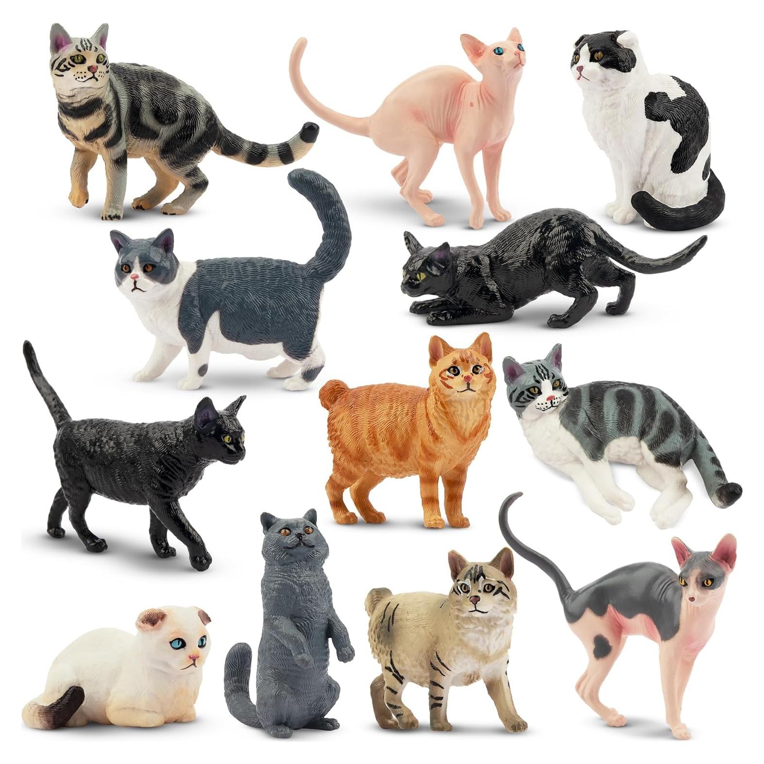 12 Figuras de Gato EYSCOTA Juguetes Realistas 3-8 cm