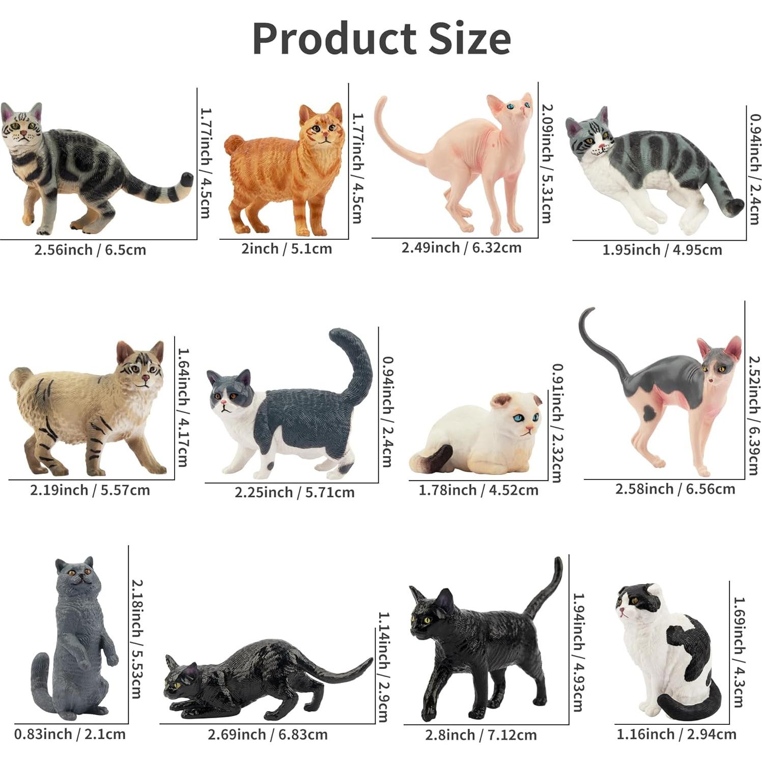 12 Figuras de Gato EYSCOTA Juguetes Realistas 3-8 cm