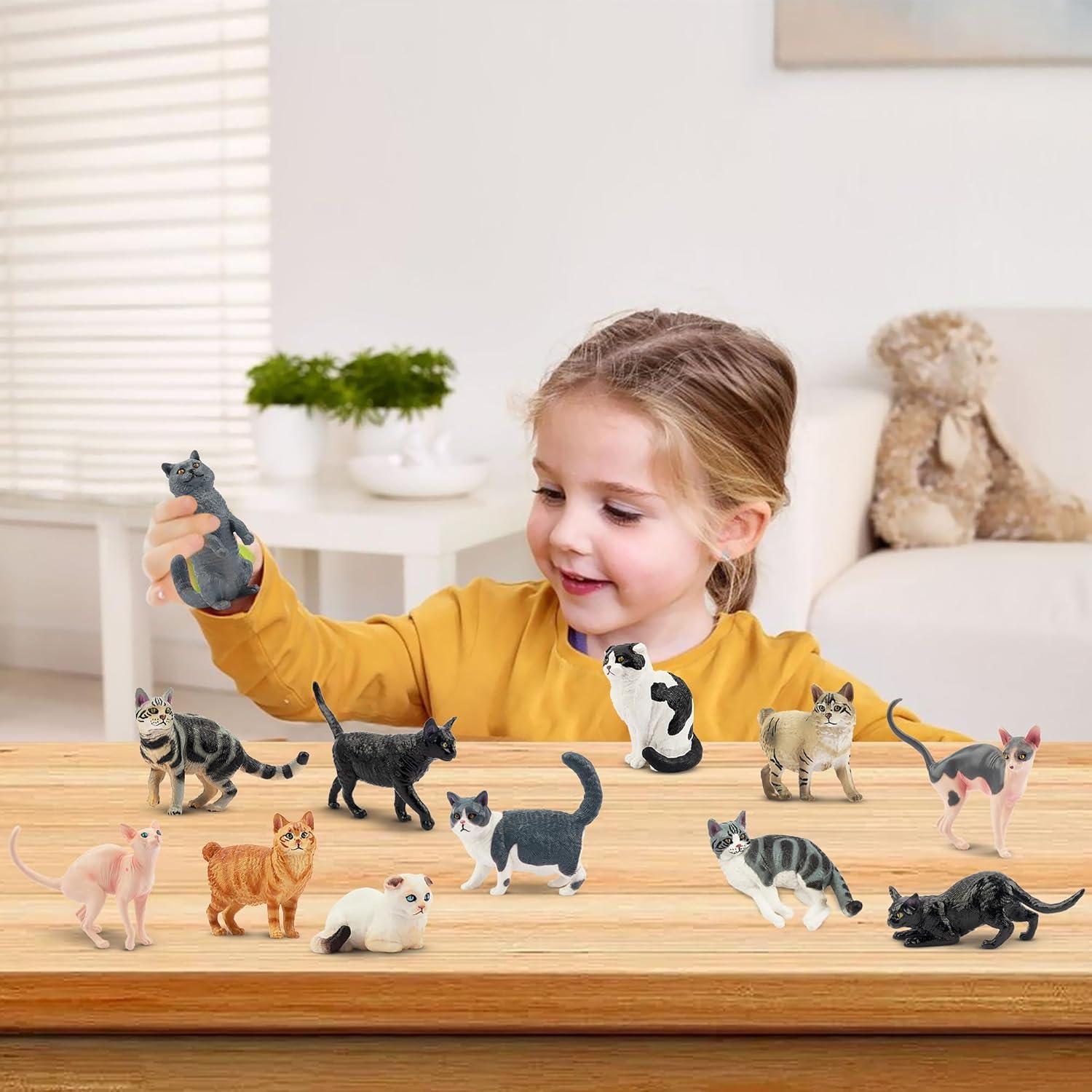 12 Figuras de Gato EYSCOTA Juguetes Realistas 3-8 cm
