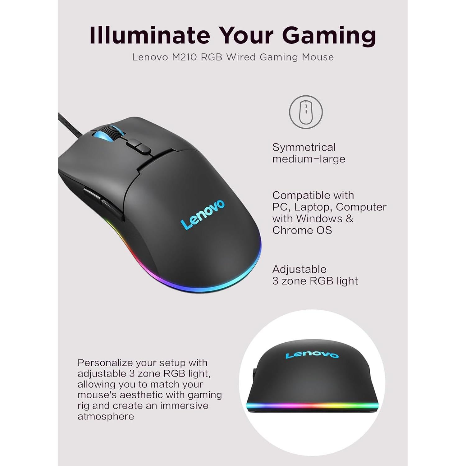 Ratón Gaming Lenovo M210 RGB 8000 DPI 7 Botones Programables