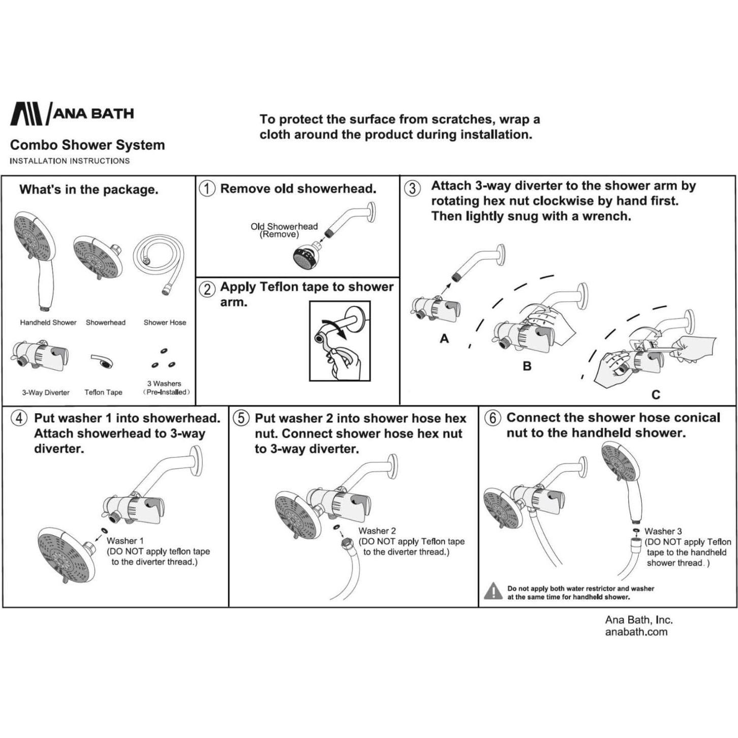 Cabezal de Ducha Doble Ana Bath 3 Funciones Cromado 1.52m
