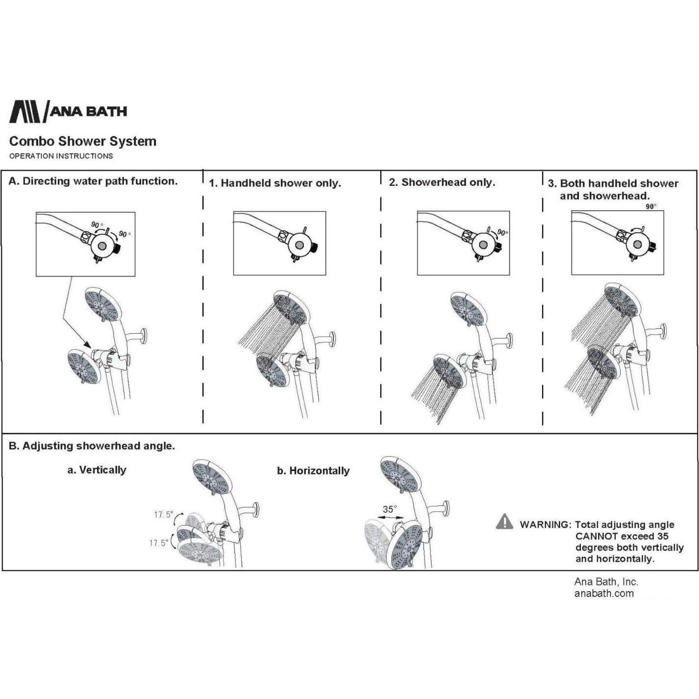 Cabezal de Ducha Doble Ana Bath 3 Funciones Cromado 1.52m