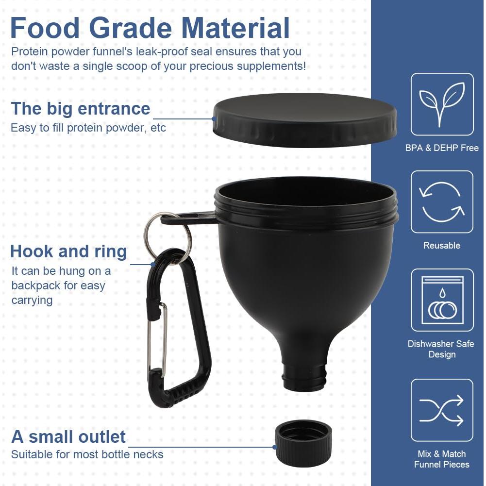 Juego de 4 Embudos de Proteína LOQJSS Portátil con Mosquetón