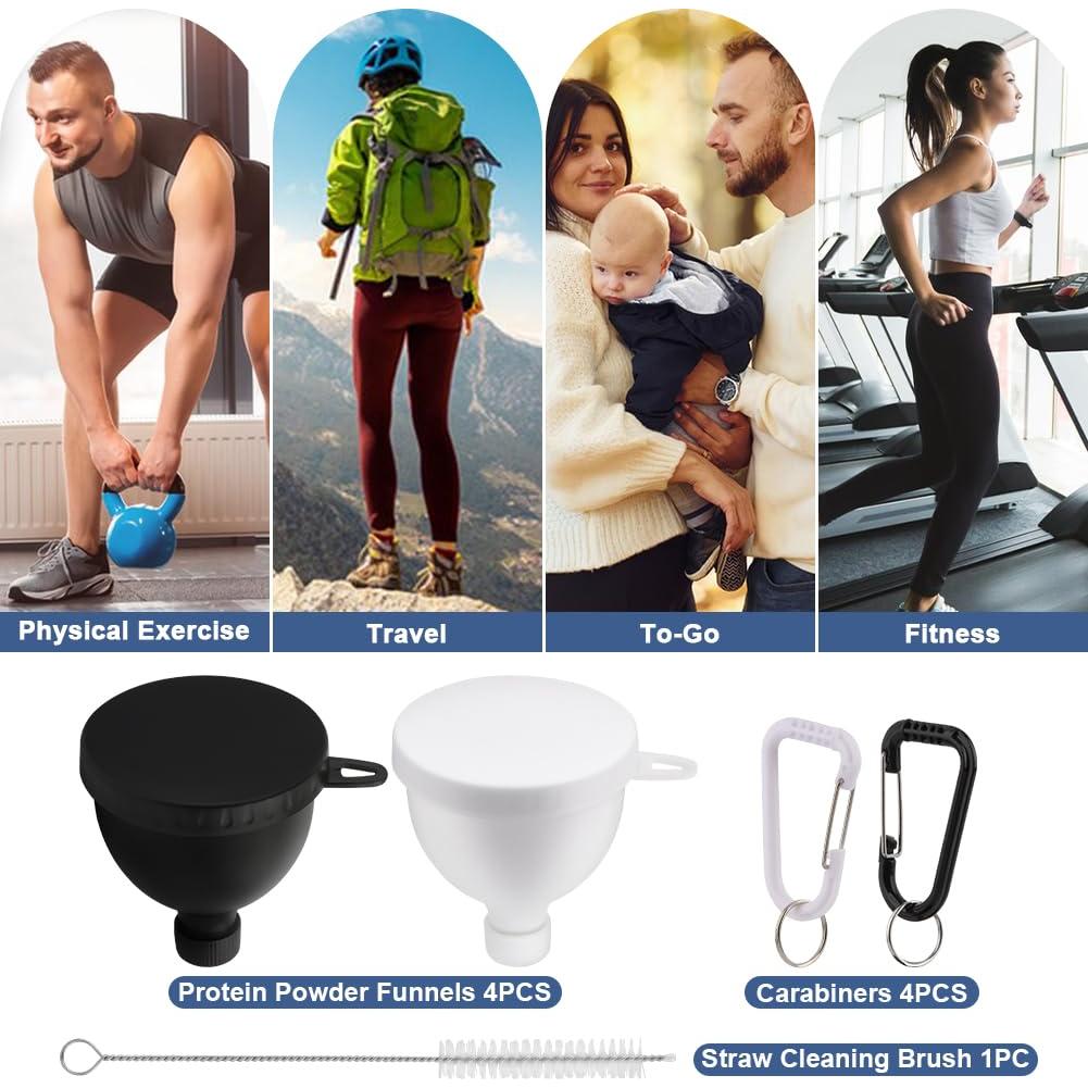 Juego de 4 Embudos de Proteína LOQJSS Portátil con Mosquetón