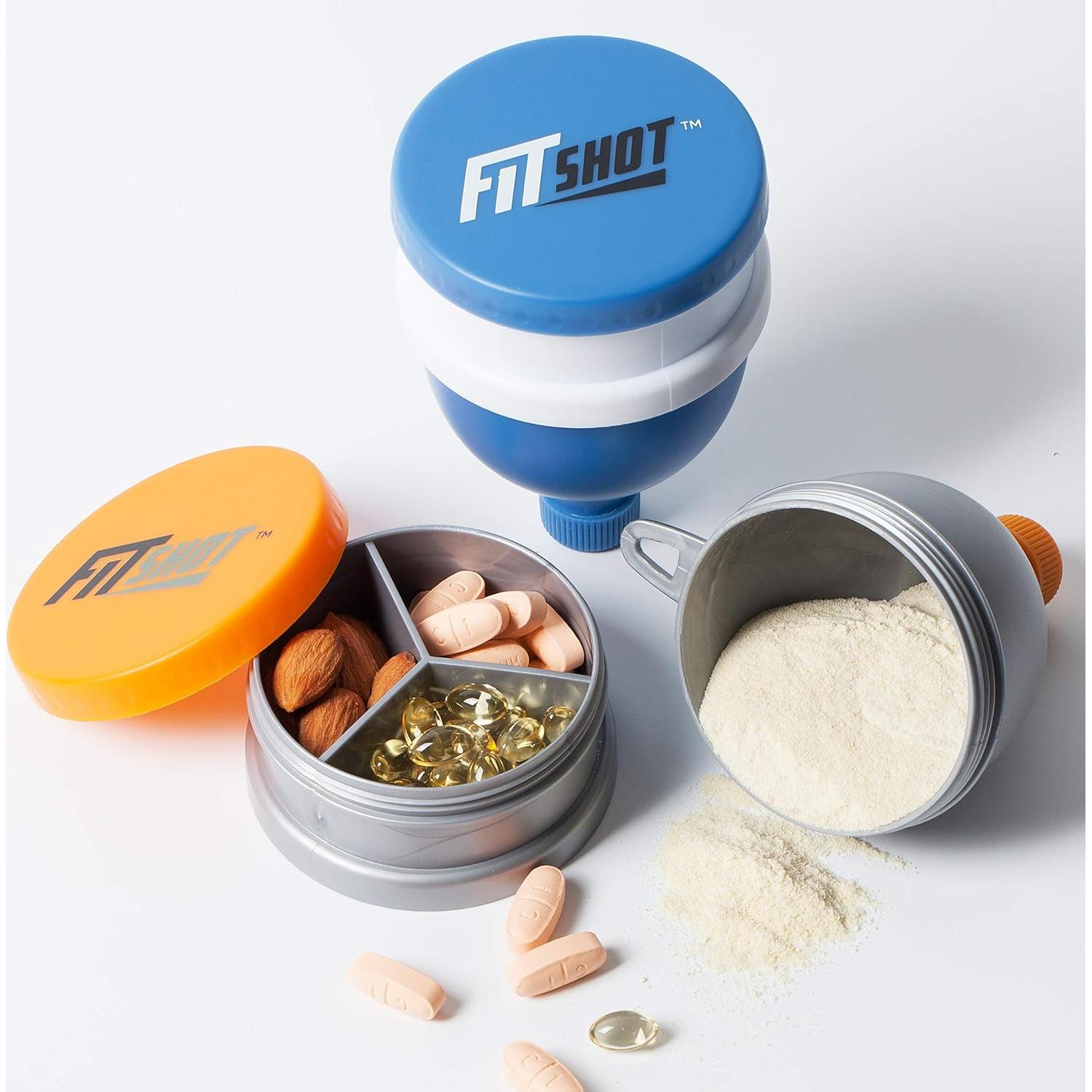 Embudo de Suplemento FitShot 120ml 2 en 1 con Pastillero