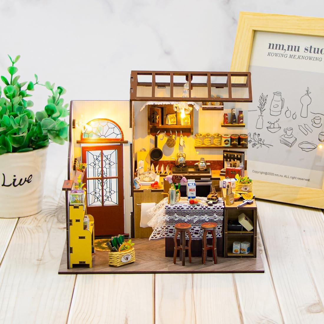 Kit Casa Miniatura DIY QatmMkt Jardín con Muebles y LED