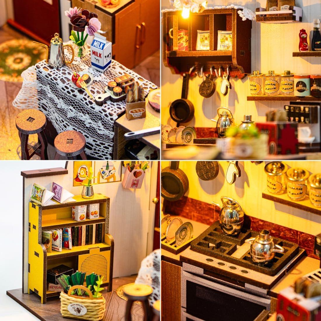 Kit Casa Miniatura DIY QatmMkt Jardín con Muebles y LED