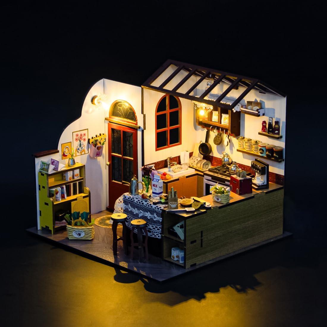 Kit Casa Miniatura DIY QatmMkt Jardín con Muebles y LED