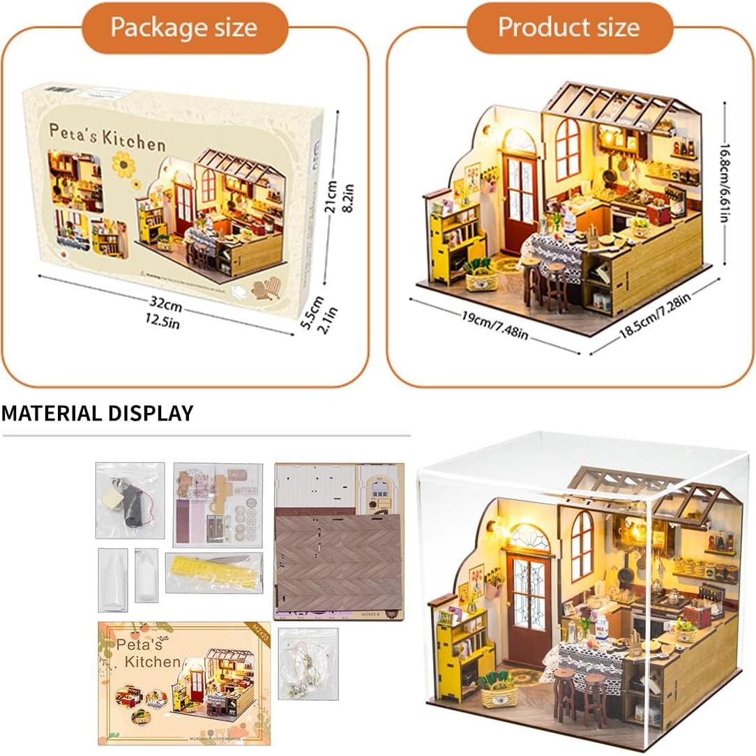 Kit Casa Miniatura DIY QatmMkt Jardín con Muebles y LED