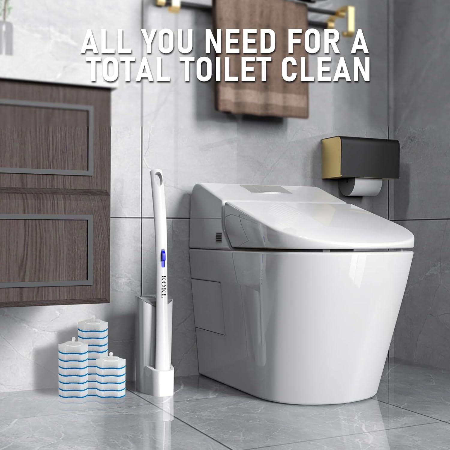 Cepillo de Inodoro Desechable KOKL con 40 Recargas y Caddy